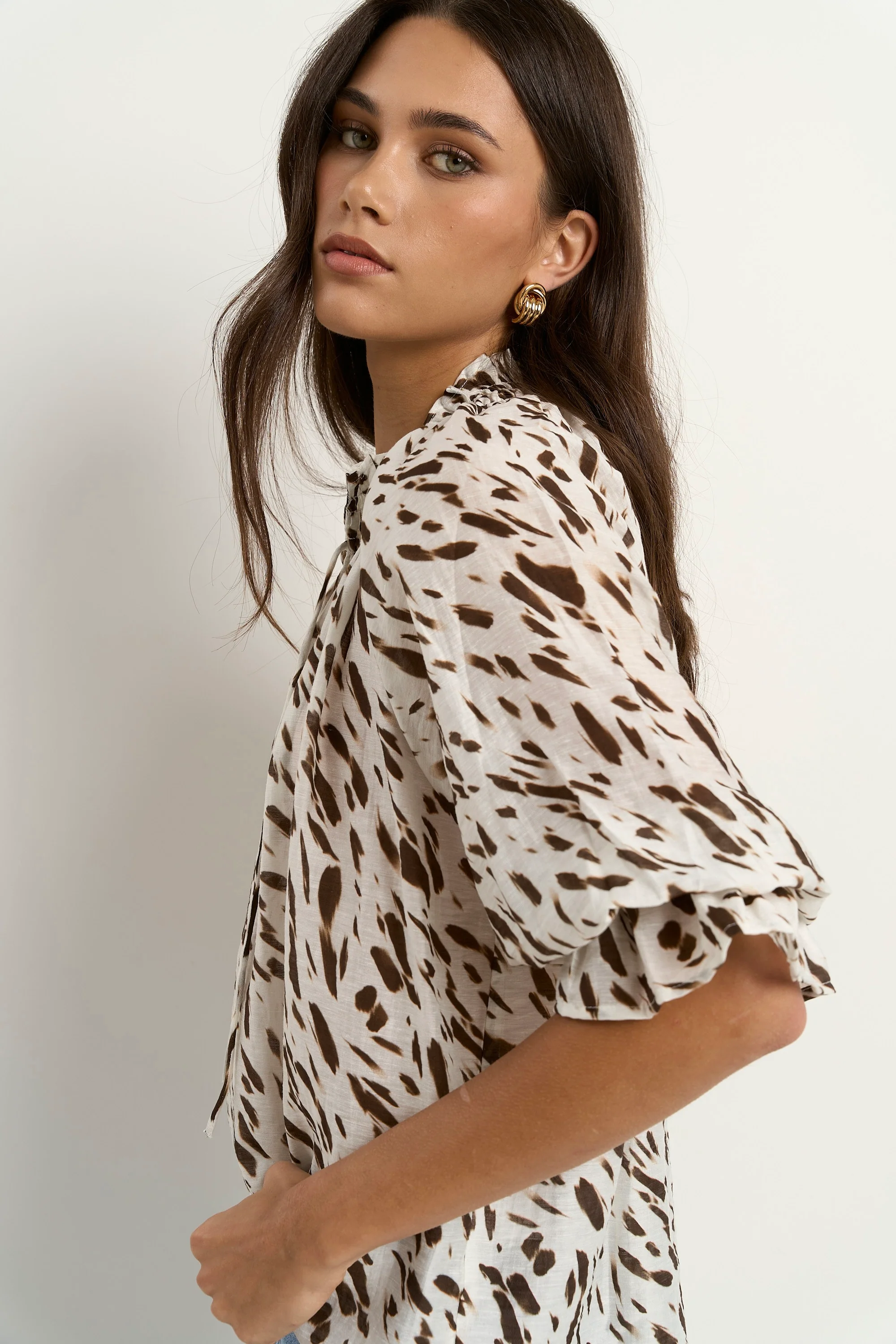Certainty White Chocolate Animal Shirred Neck SS Top - Image 4