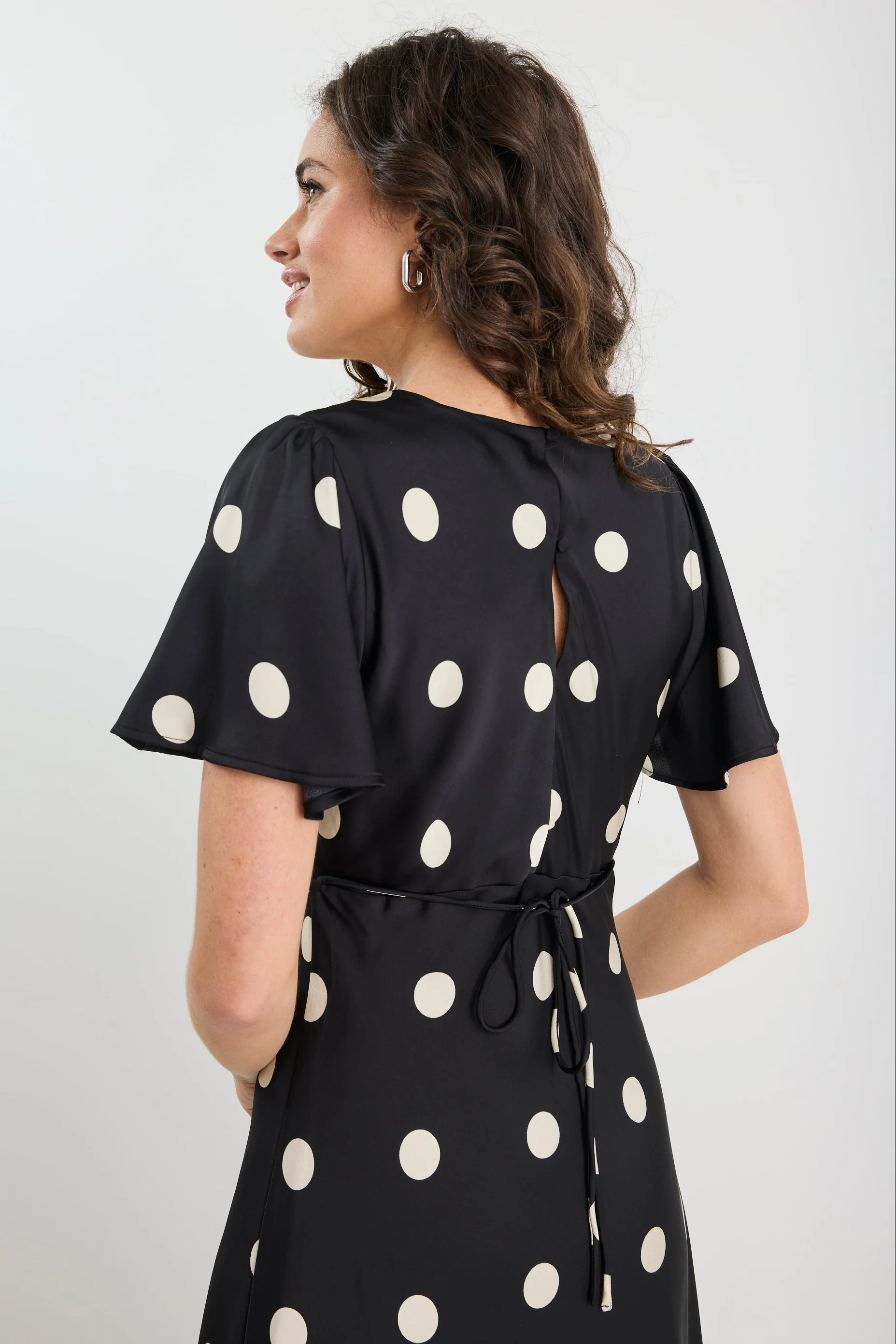 Chariot Black Polka Dot Bias Flutter Sleeve Maxi Dress - Image 4