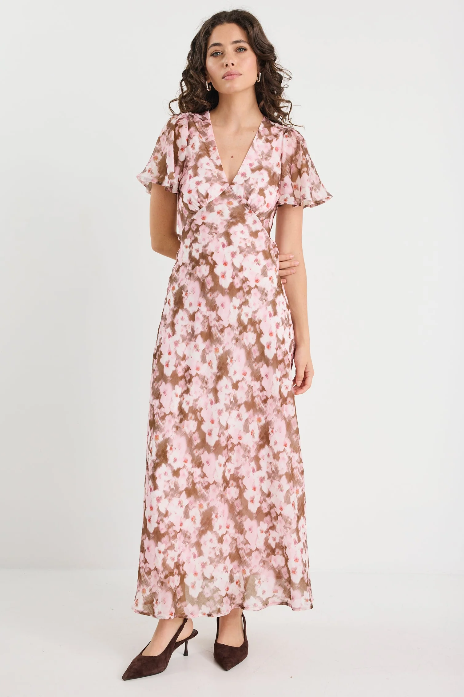 Chariot Blush Chocolate Floral Bias Flared Maxi Dress - Image 2