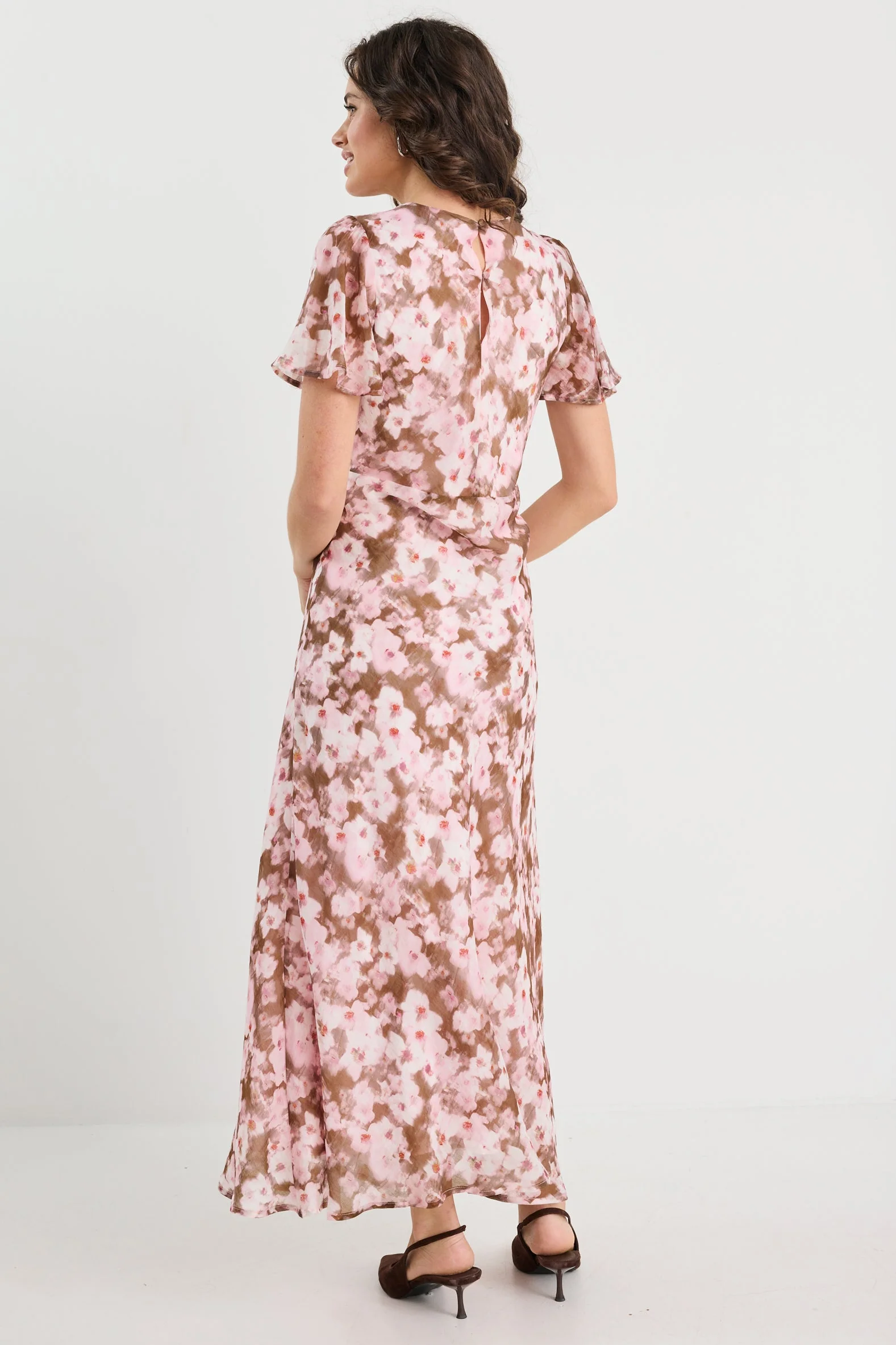 Chariot Blush Chocolate Floral Bias Flared Maxi Dress - Image 6
