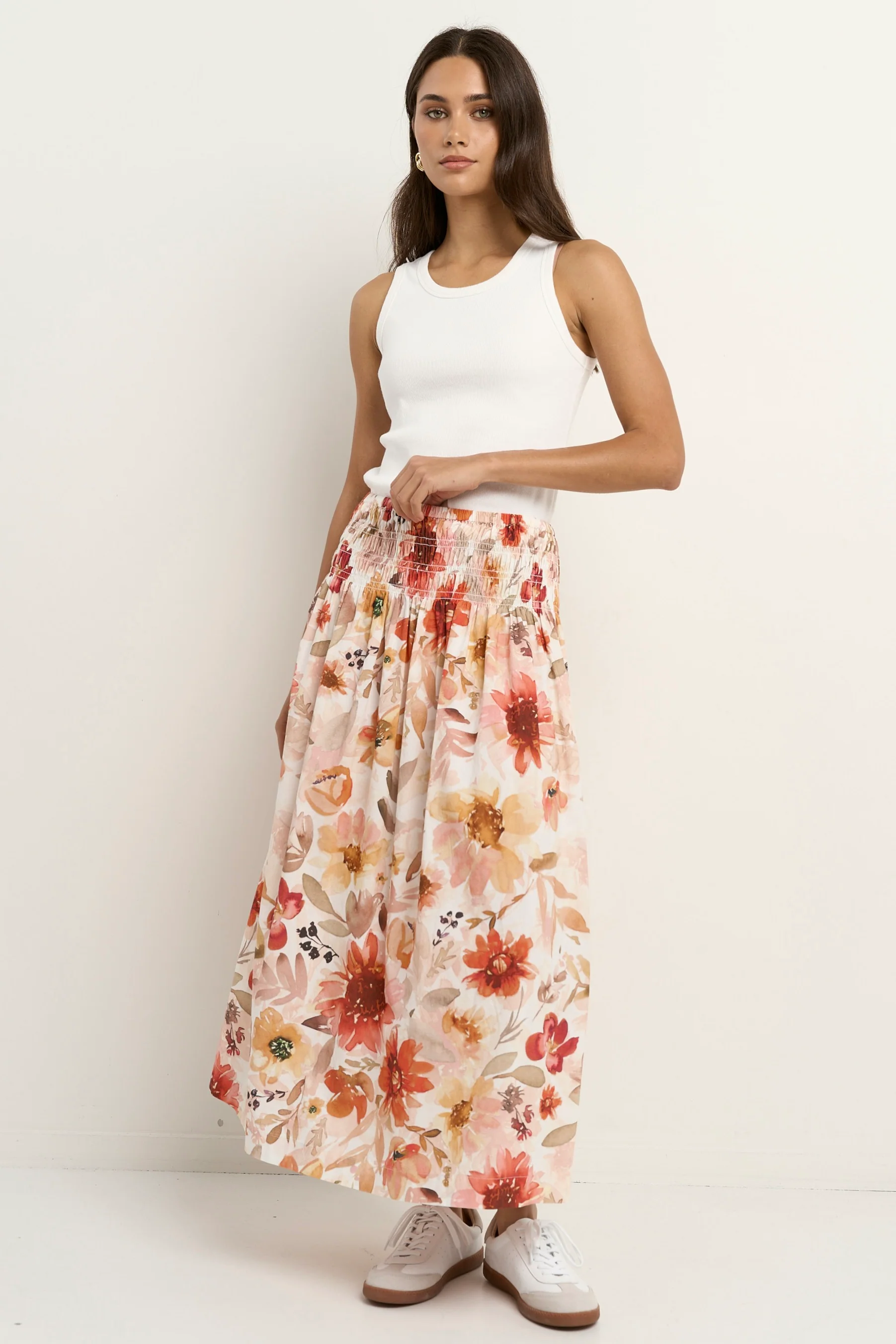 Cheerful Sunrise Meadow Shirred Waist Maxi Skirt