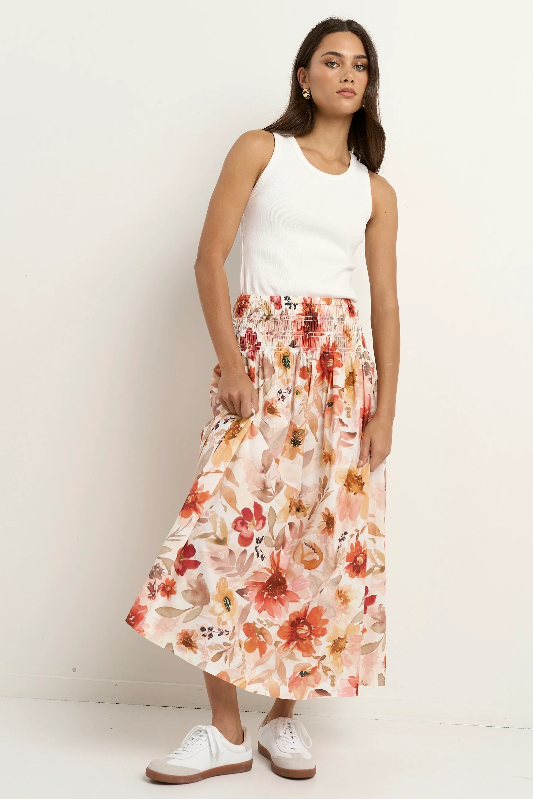 Cheerful Sunrise Meadow Shirred Waist Maxi Skirt - Image 4