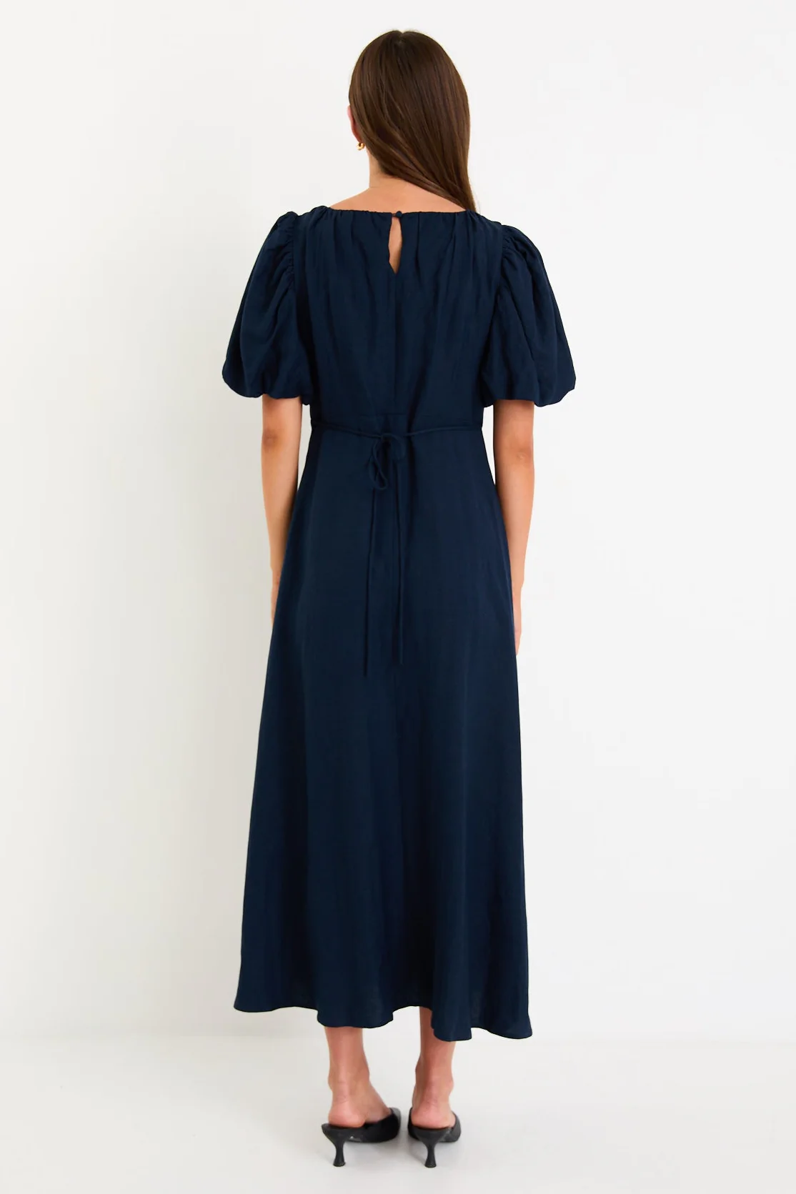 Chorus Navy Puff Sleeve Scoop Neck Floaty Maxi Dress - Image 6