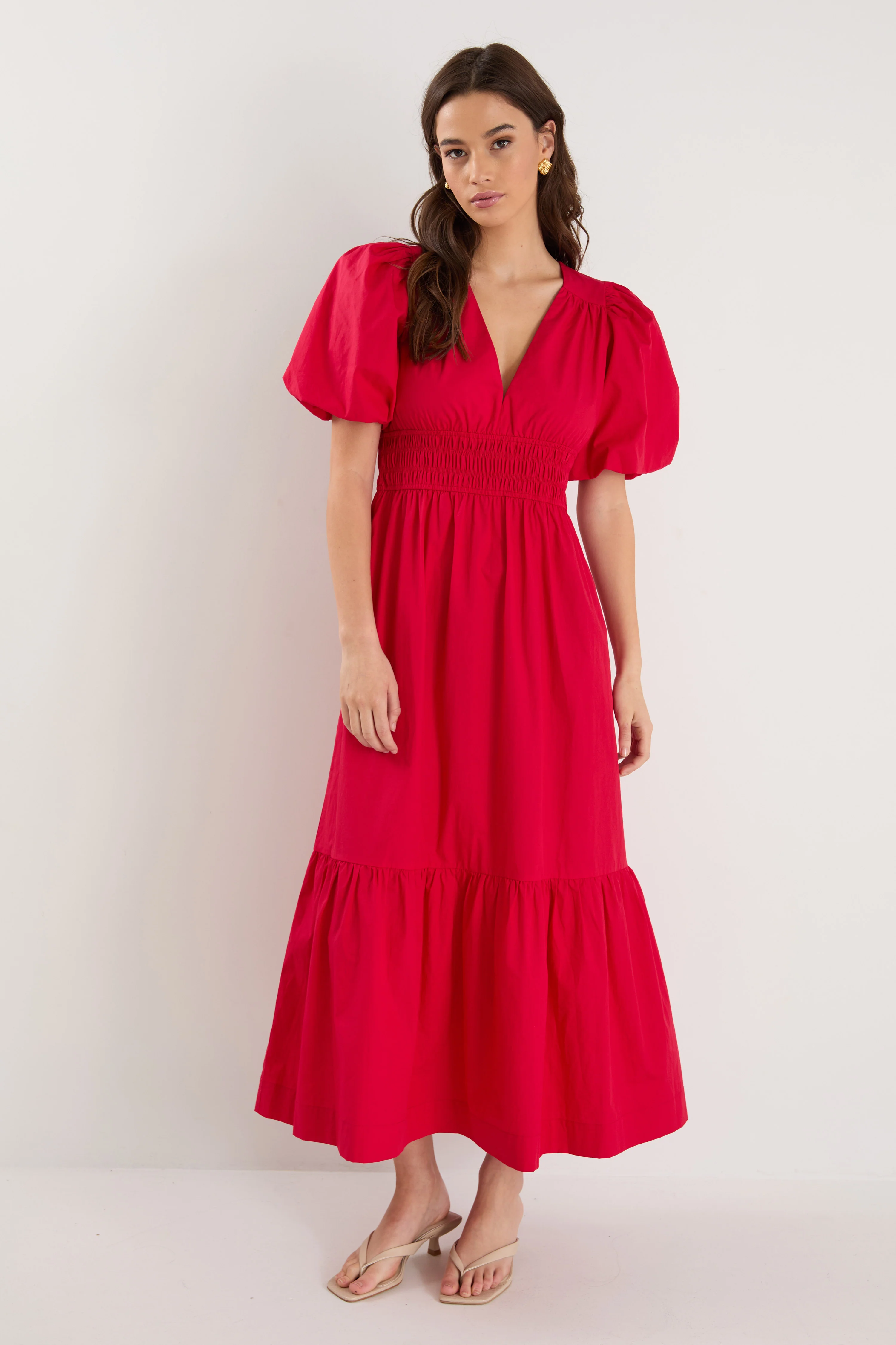 Circa Cherry SS Deep V Midi Dress