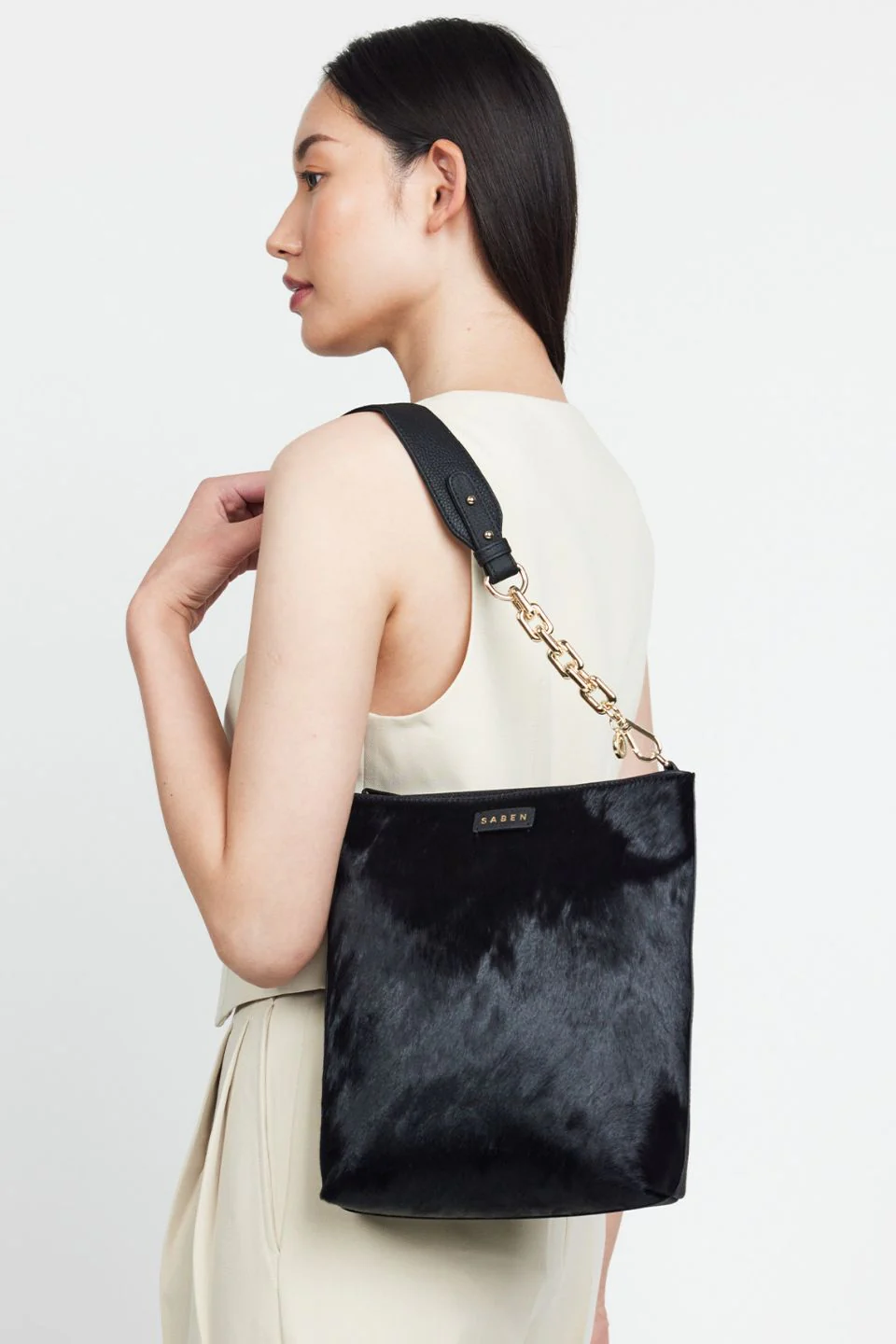 Claudette Crossbody Black Haircalf Crossbody Bag - Image 3