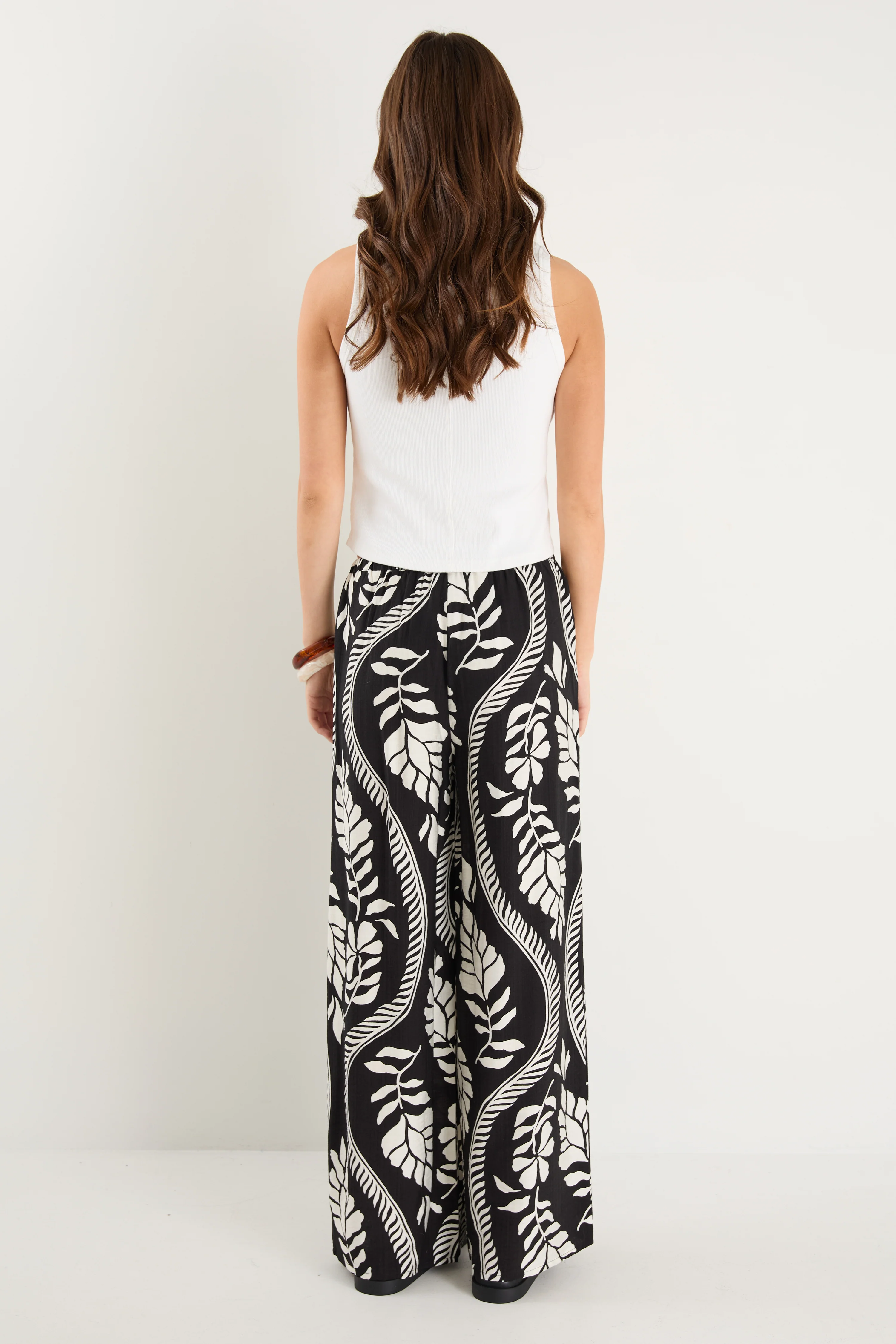 Clever Black Ivory Leaf Drawcord Wide Leg Pants - Image 6
