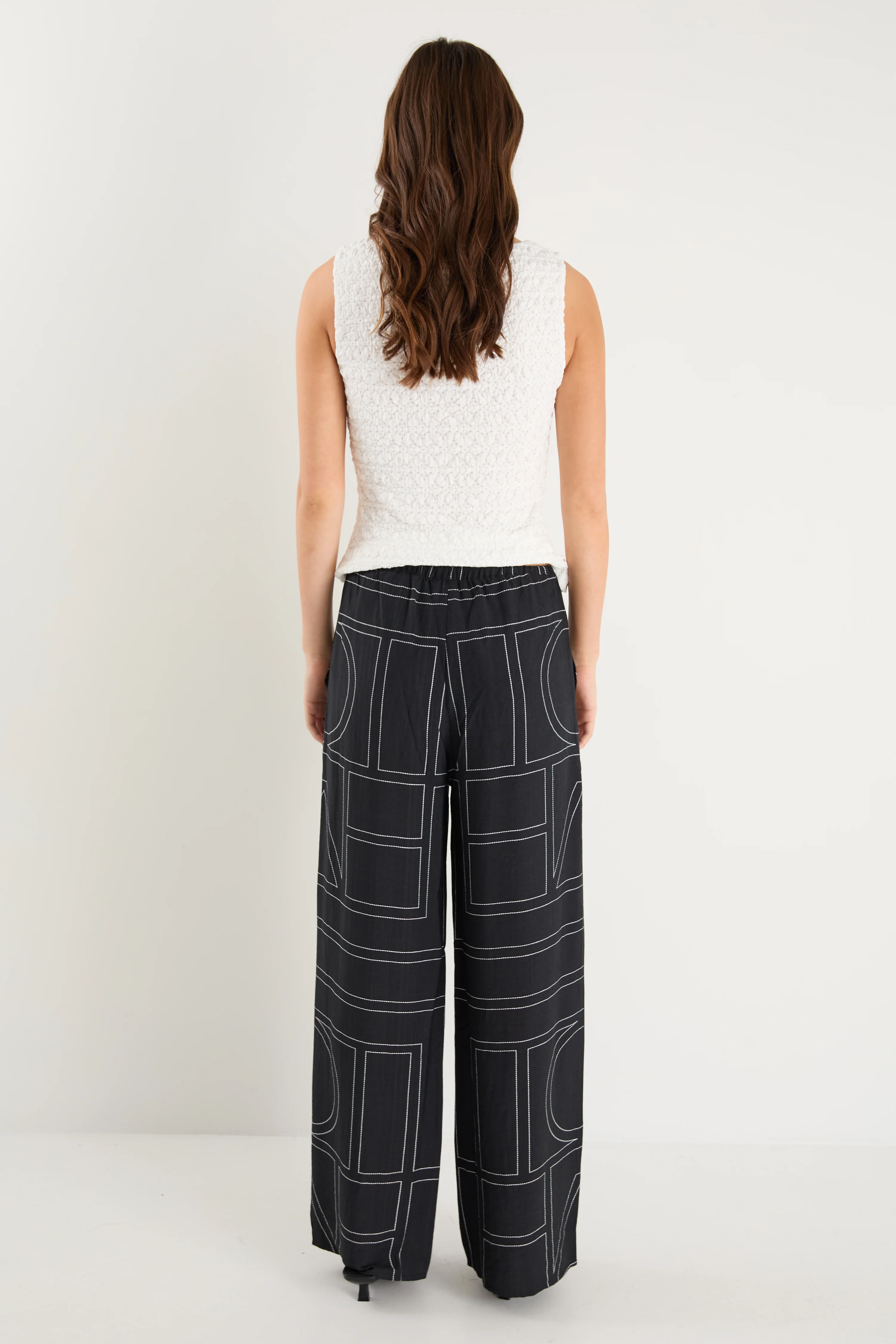 Clever Black Lines Drawcord Wide Leg Pants - Image 5