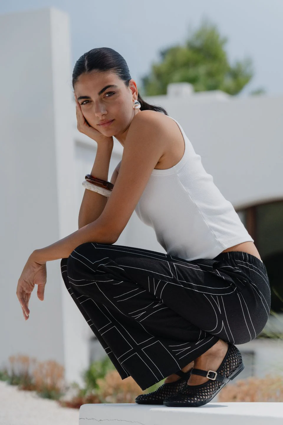 Clever Black Lines Drawcord Wide Leg Pants - Image 6