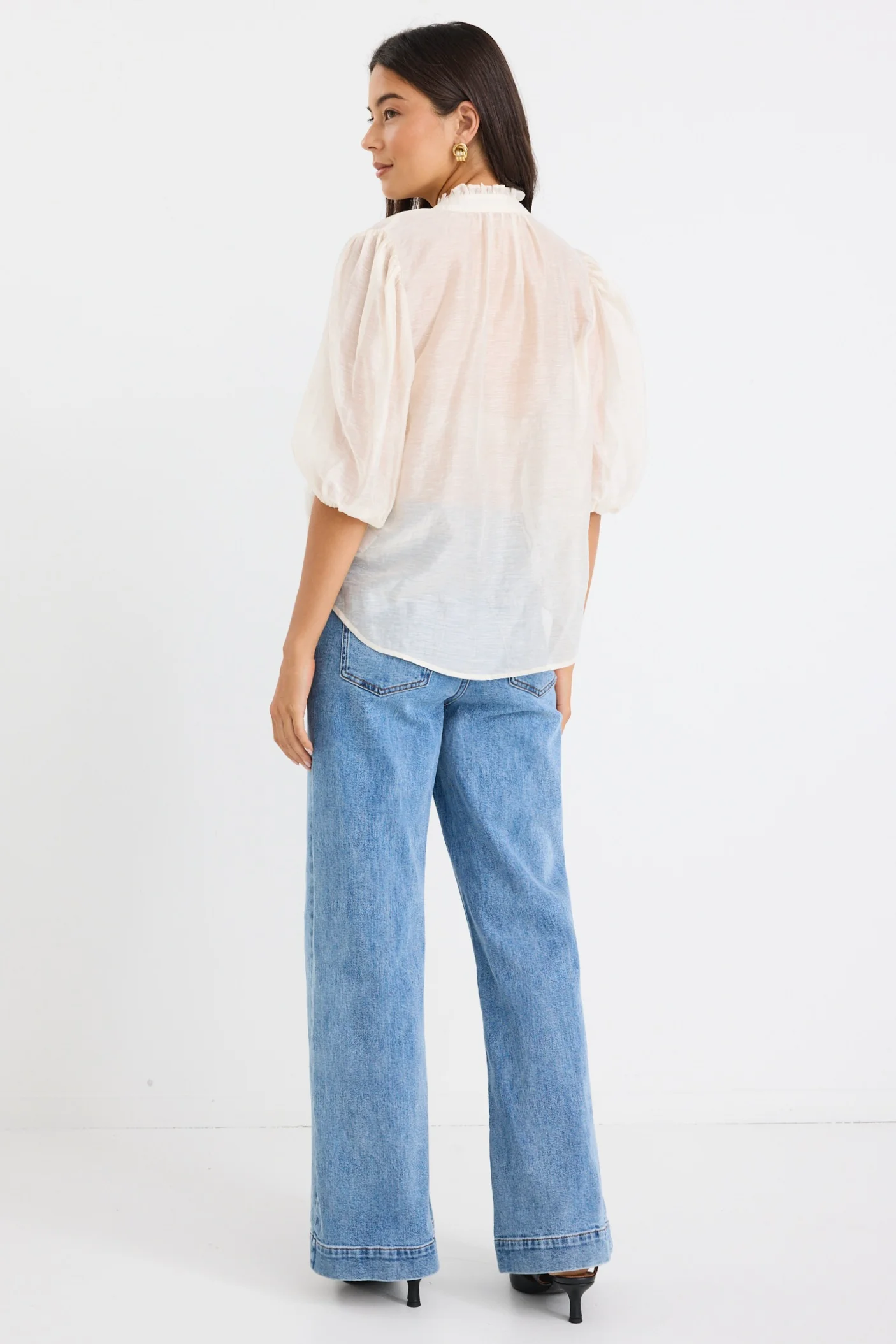 Closure Ivory Sheer High Neck Buttoned SS Top - Image 8