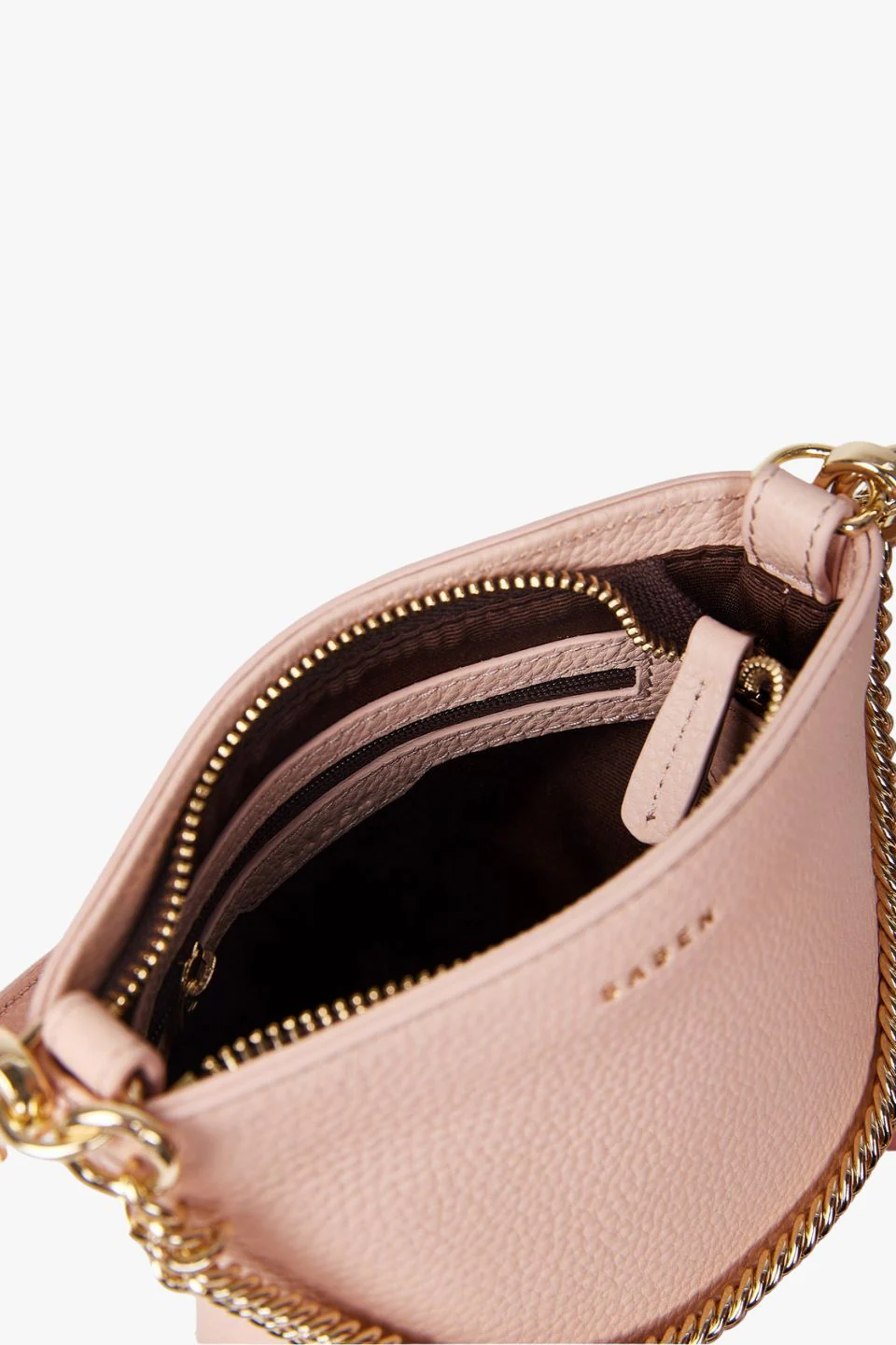 Coco Blush Leather Bucket Bag with Gold Chain - Image 6
