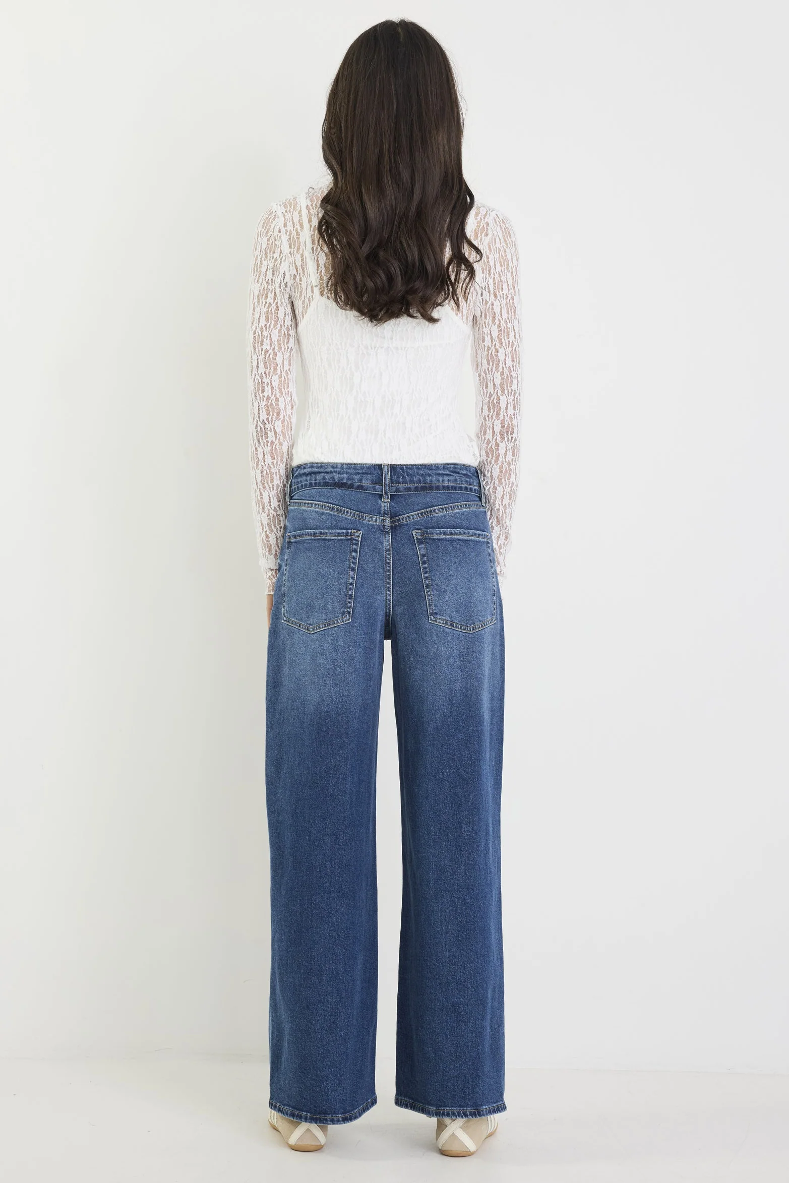 College Deep Blue Wide Leg Tie Belt Jean - Image 6