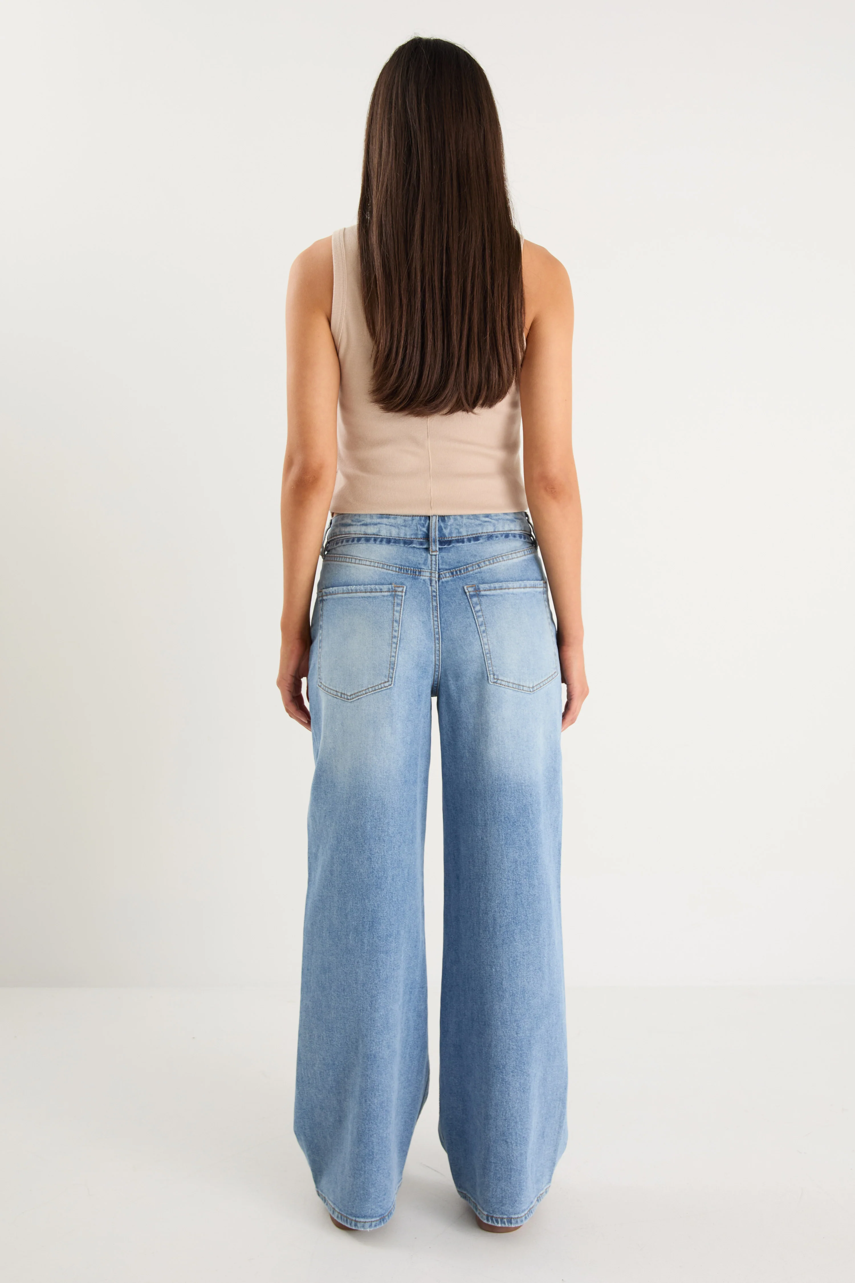 College Light Blue Wide Leg Tie Belt Jean - Image 6