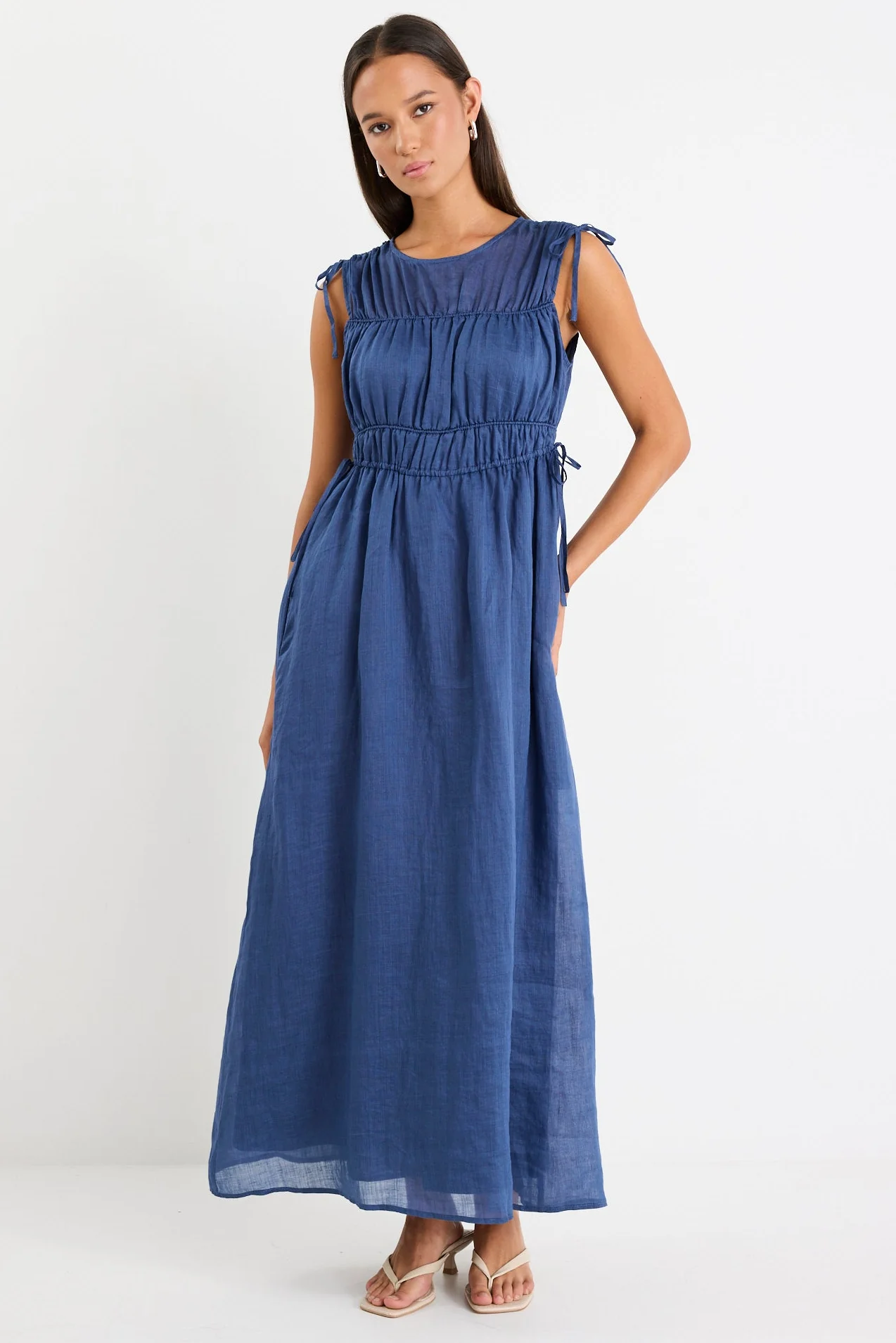 Compass Navy Ramie Relaxed Sleeveless Maxi Dress - Image 2