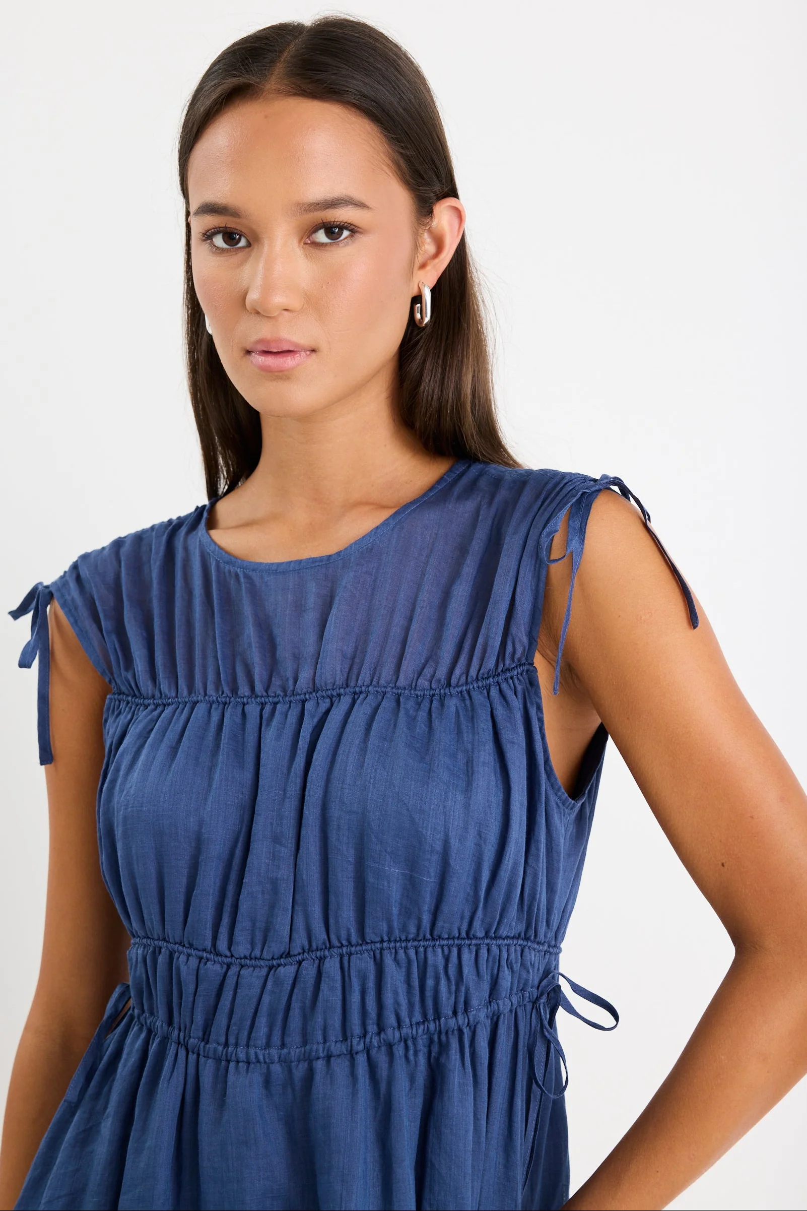 Compass Navy Ramie Relaxed Sleeveless Maxi Dress - Image 3