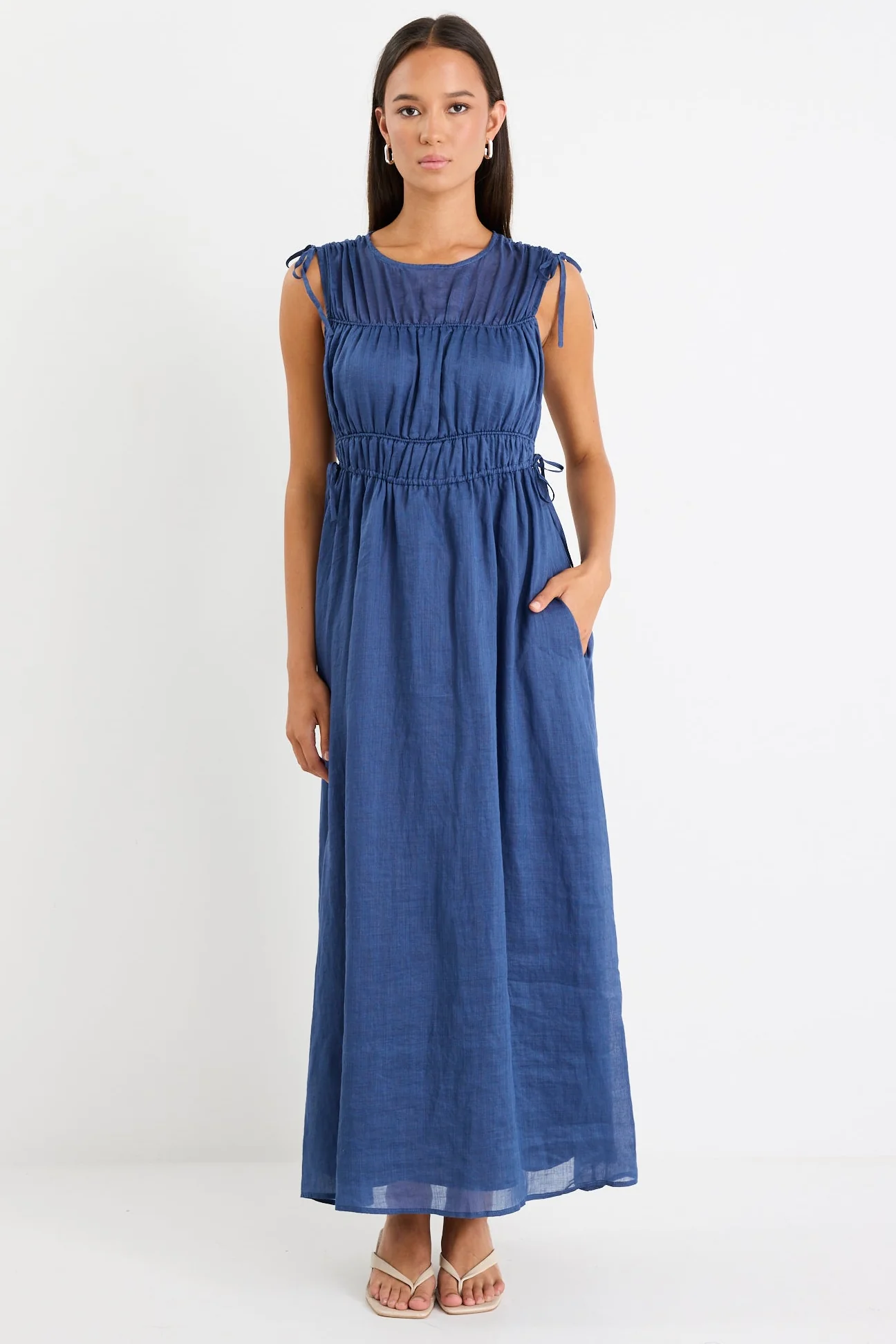 Compass Navy Ramie Relaxed Sleeveless Maxi Dress - Image 4