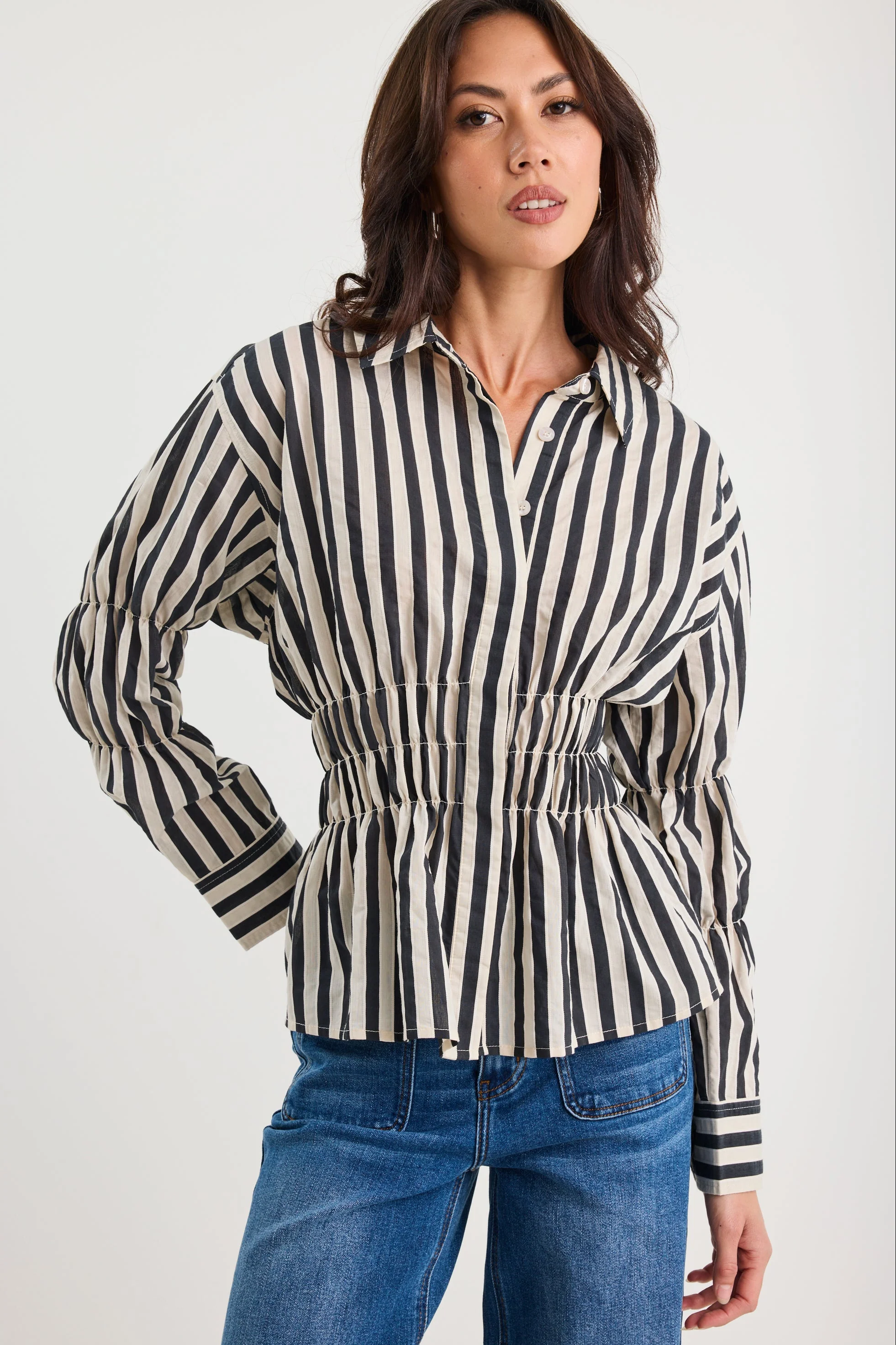 Composite Black Bone Stripe Shirred Body Shirt - Image 2