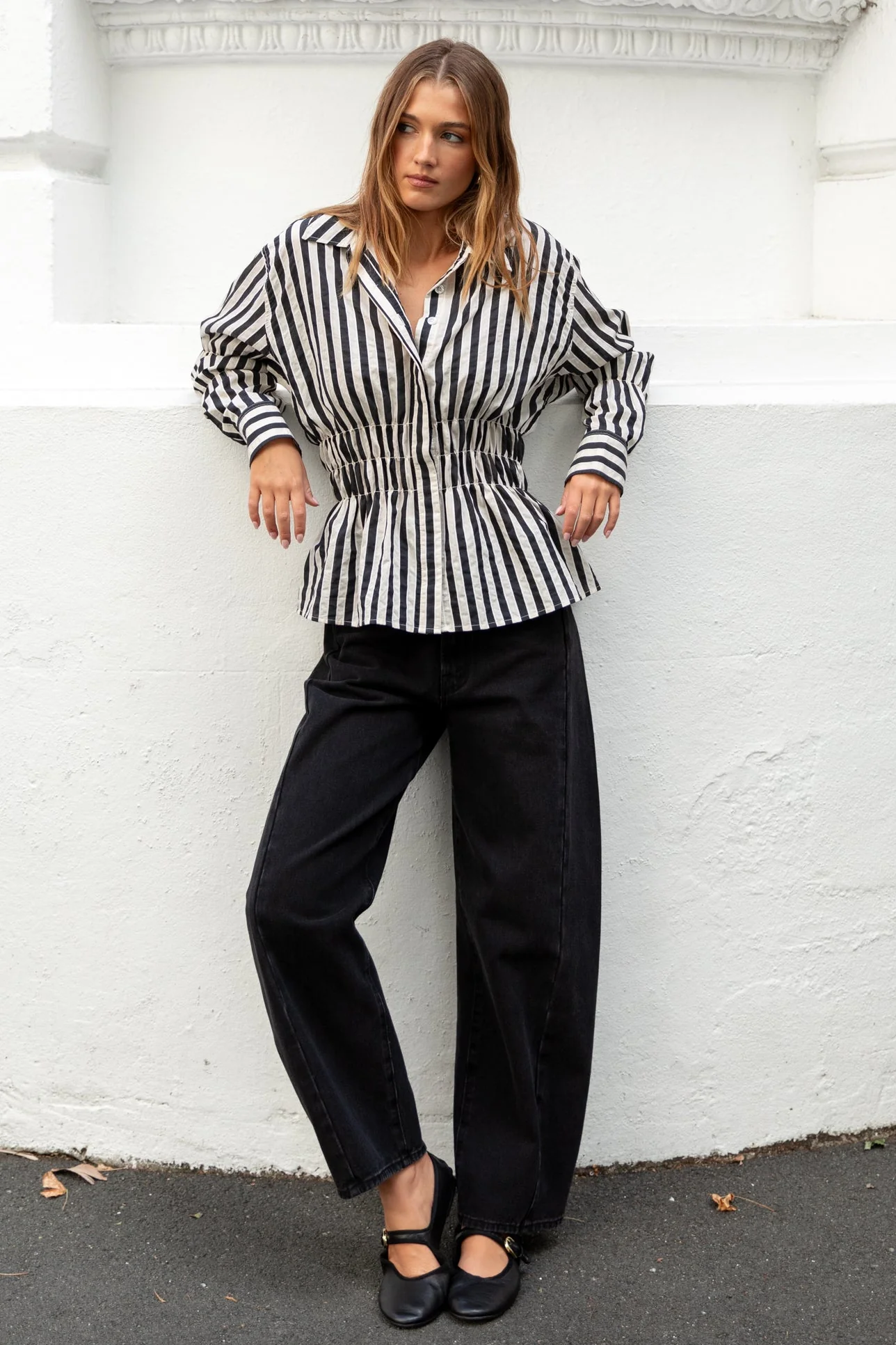 Composite Black Bone Stripe Shirred Body Shirt - Image 3