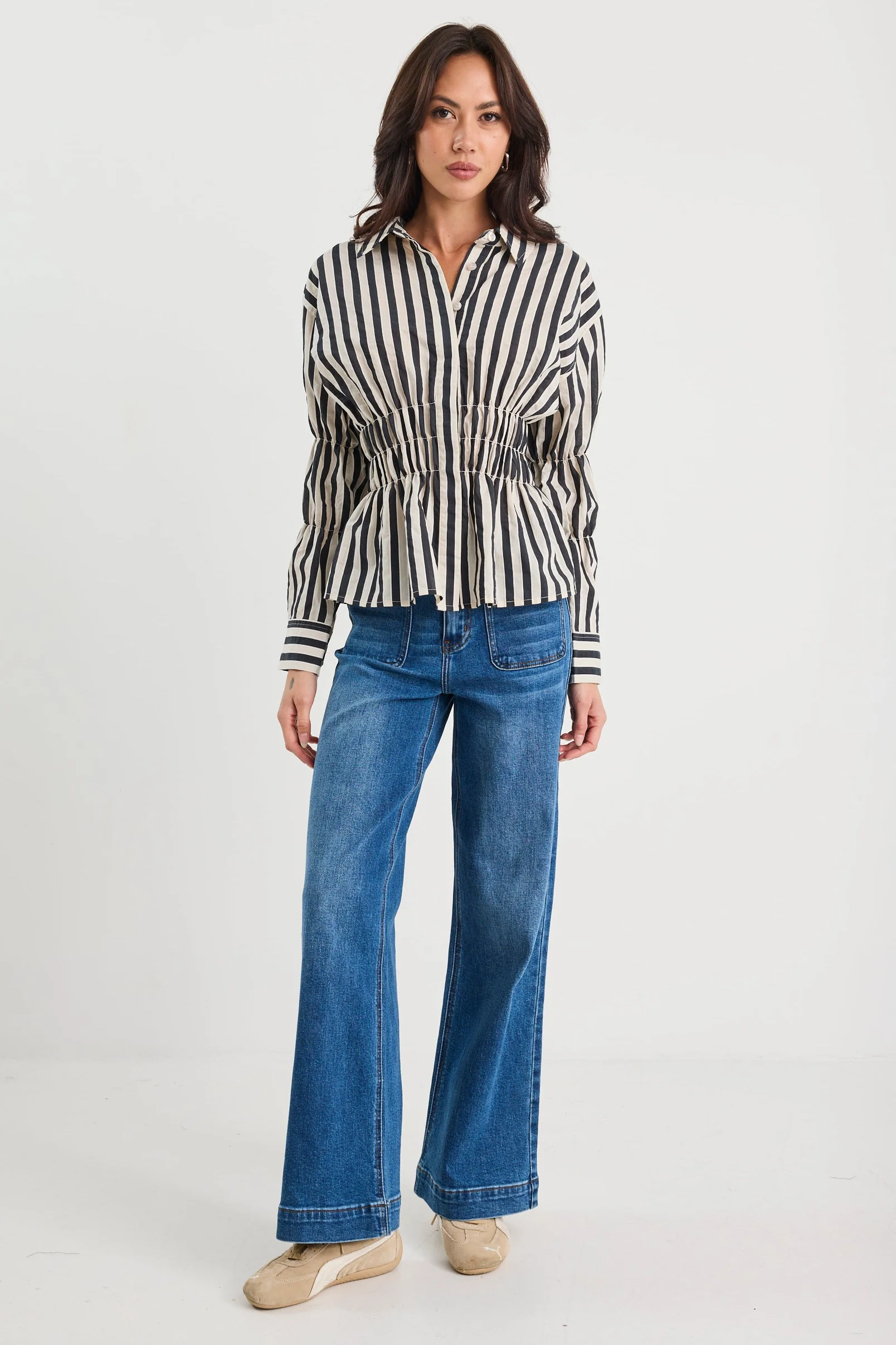 Composite Black Bone Stripe Shirred Body Shirt - Image 4