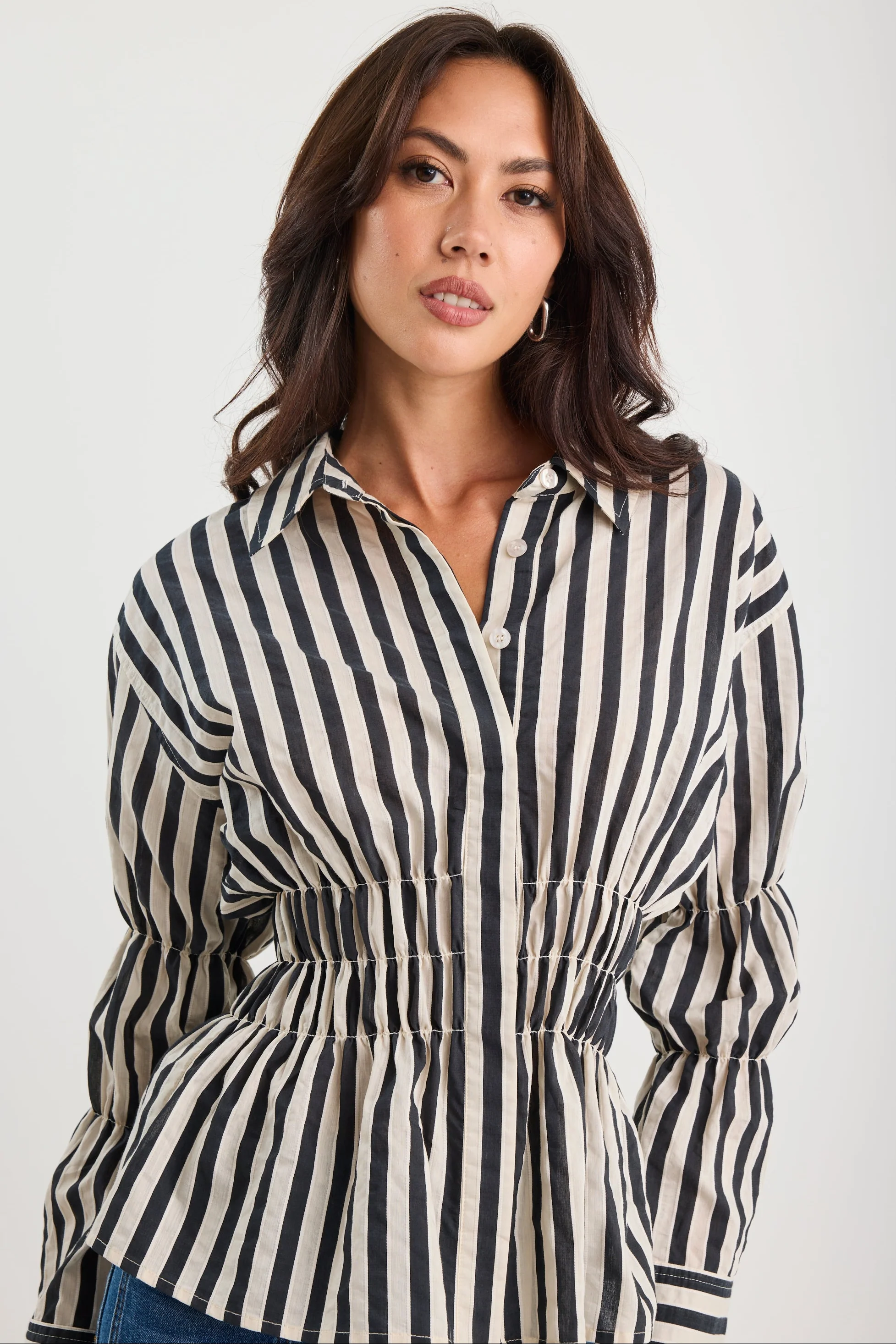 Composite Black Bone Stripe Shirred Body Shirt - Image 5