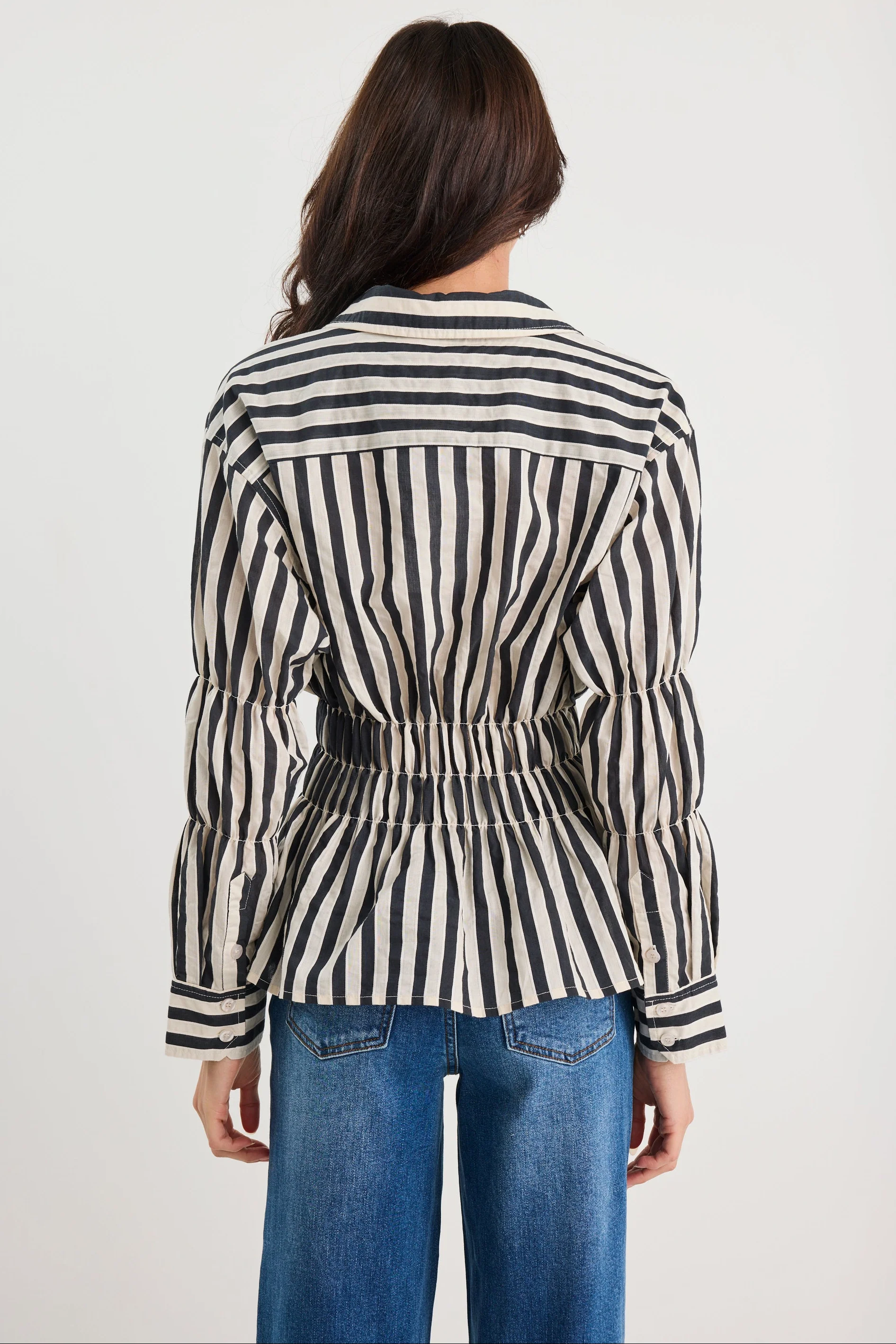 Composite Black Bone Stripe Shirred Body Shirt - Image 6