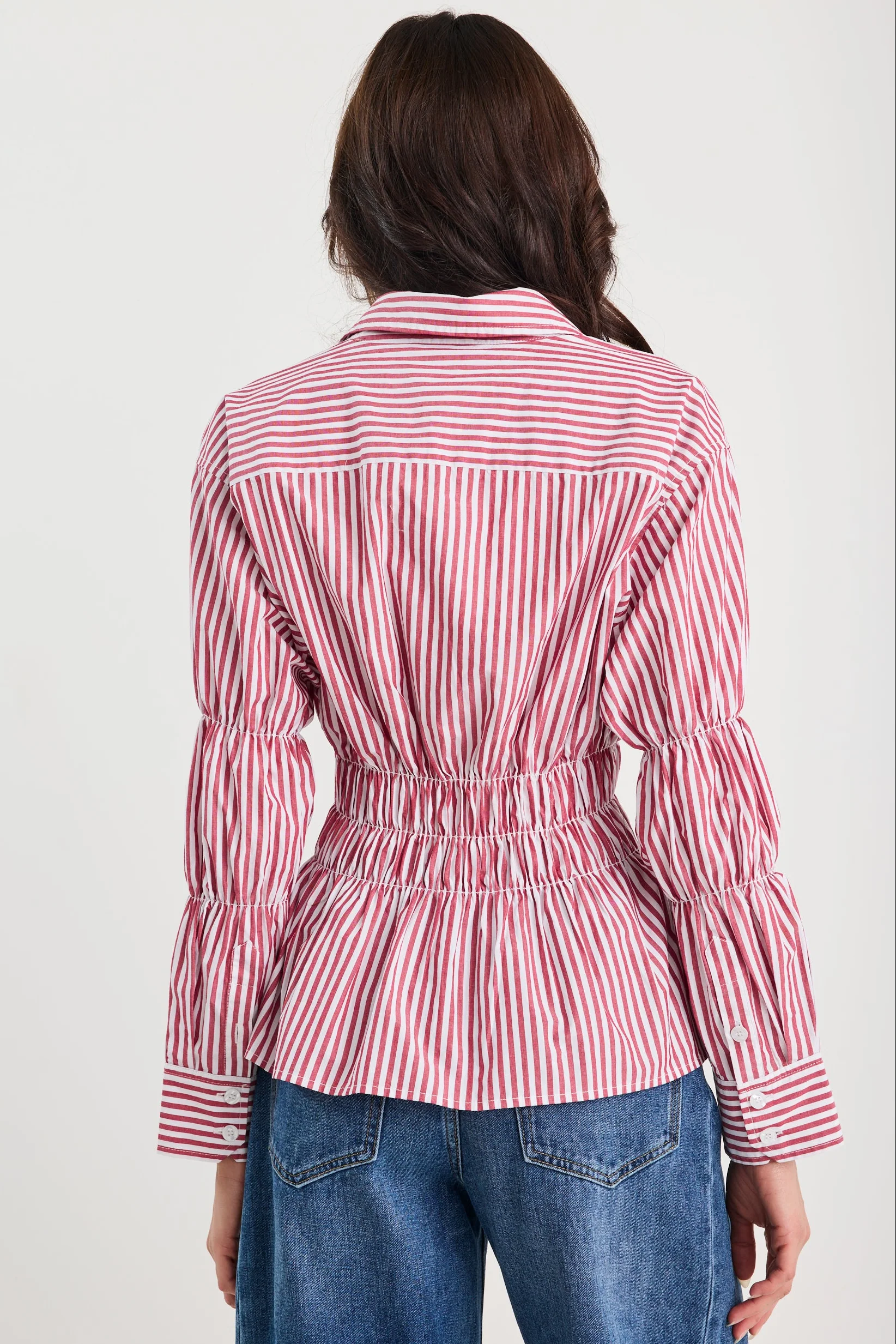 Composite Burgundy Plum Stripe Shirred Body Shirt - Image 5