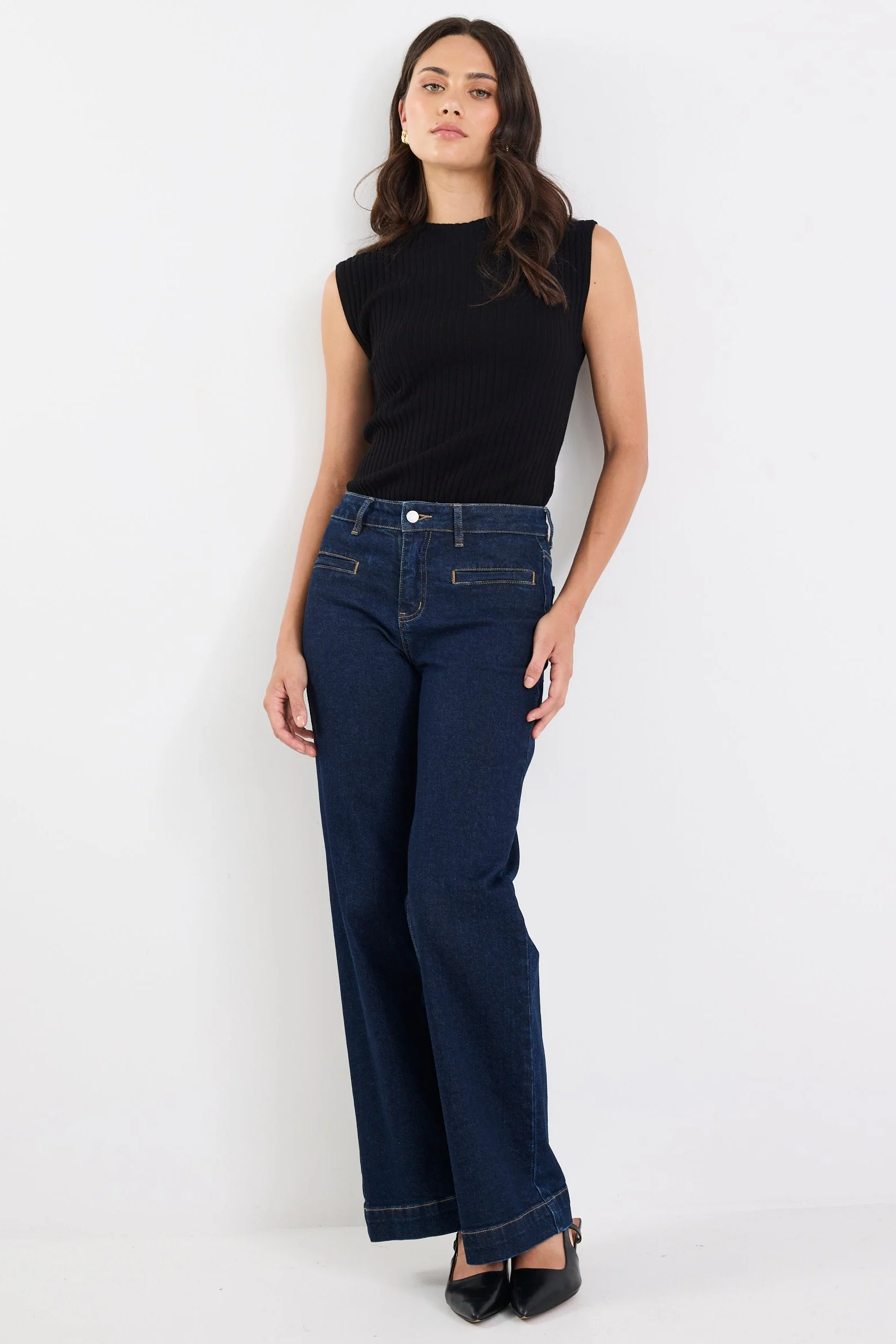 Concert Indigo Mid Rise Wide Leg Welt Pocket Jean - Image 3