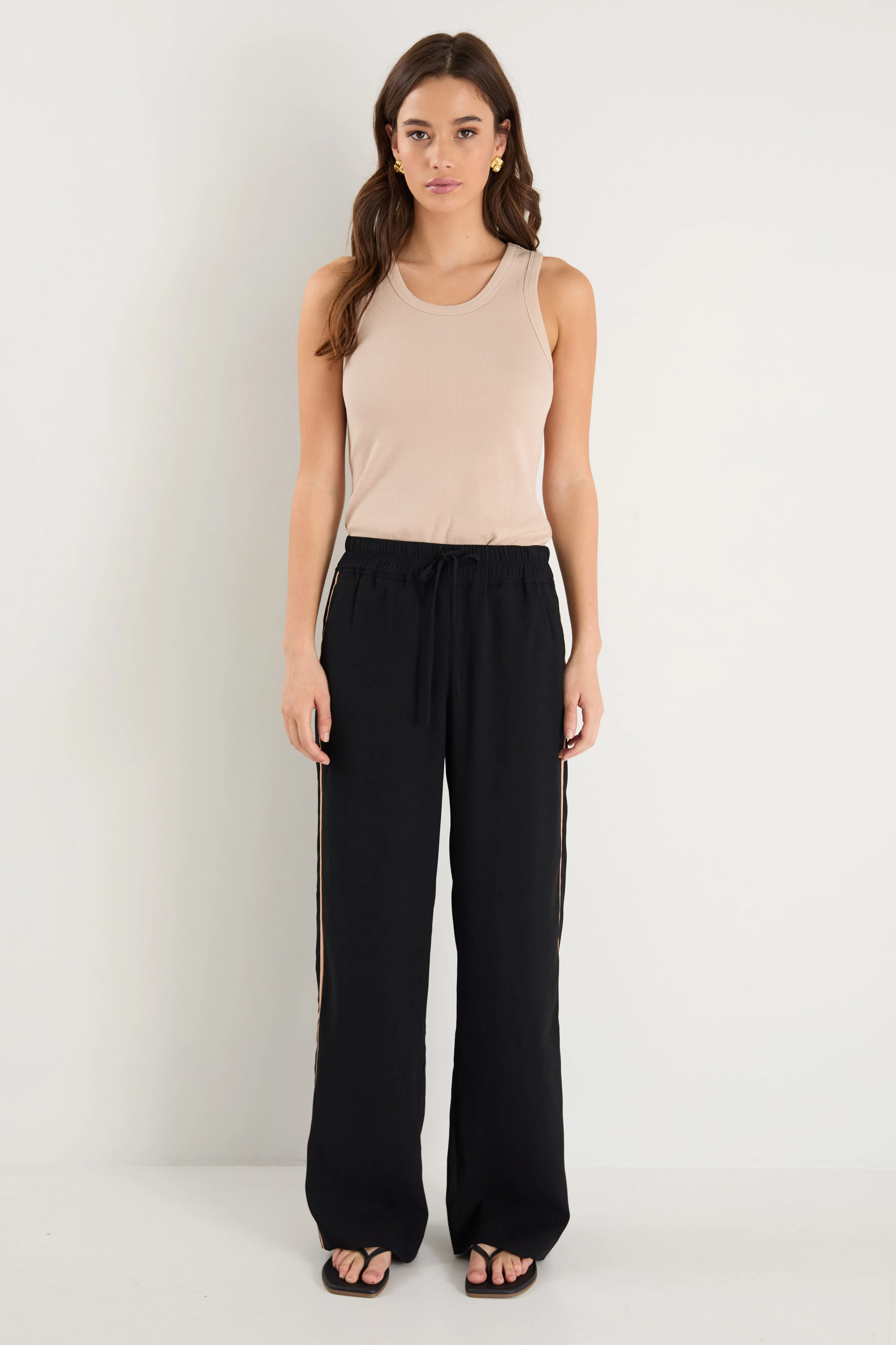 Confidant Black Side Stripe Crepe Wide Pants - Image 2