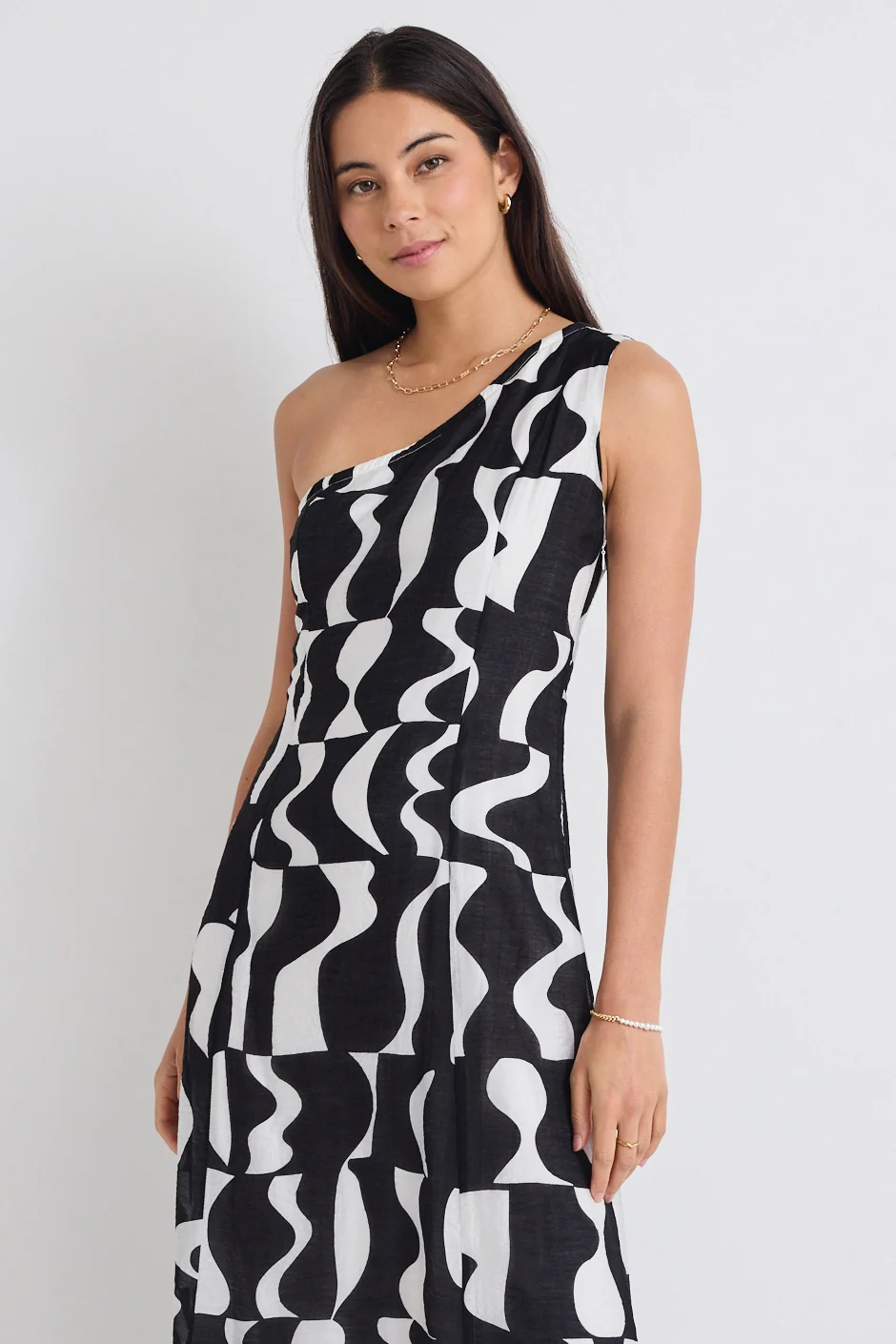 Conscious Black Wave Print One Shoulder Maxi Dress - Image 2
