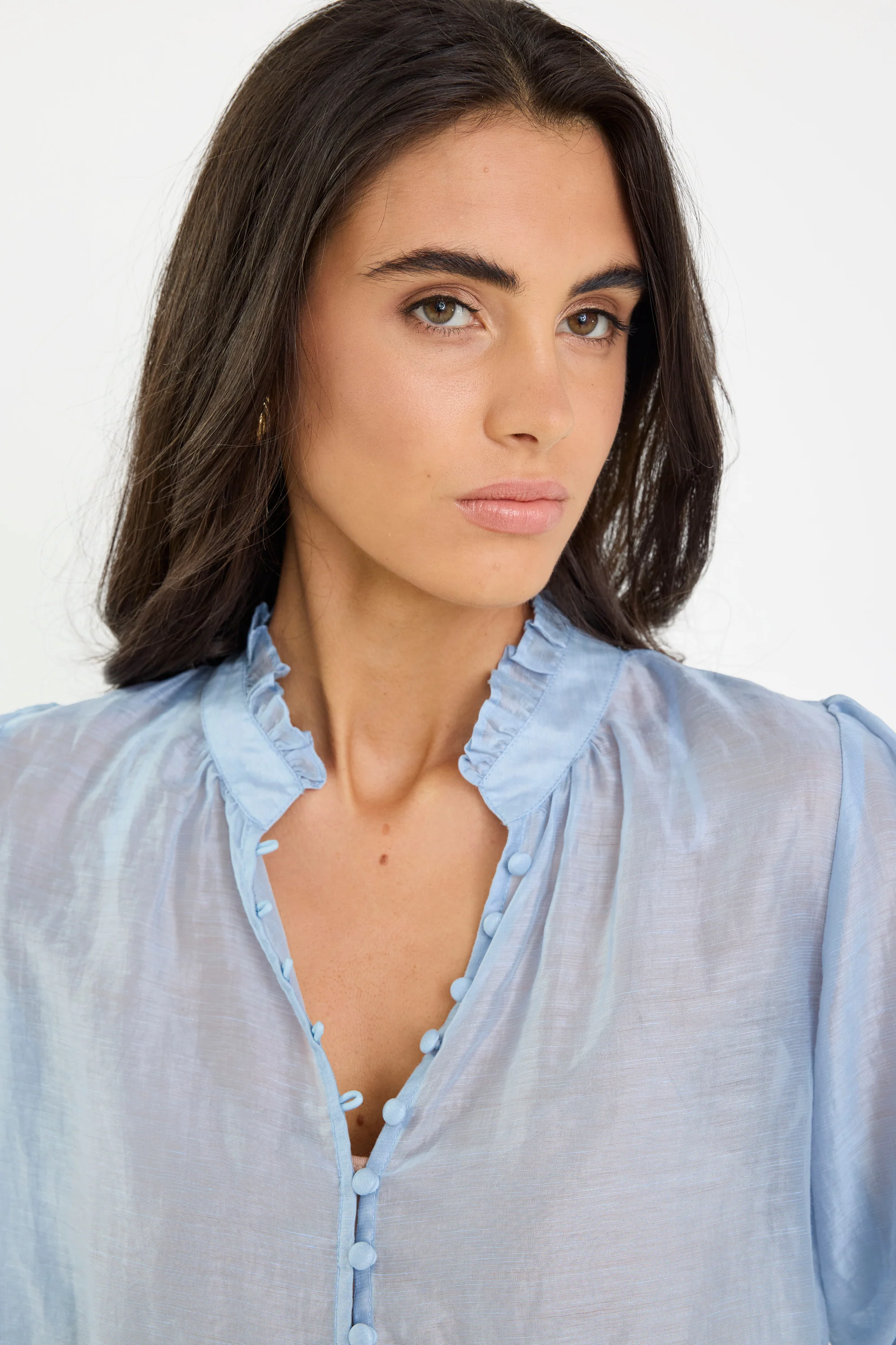Continuance Pale Blue High Neck Buttoned SS Top - Image 5