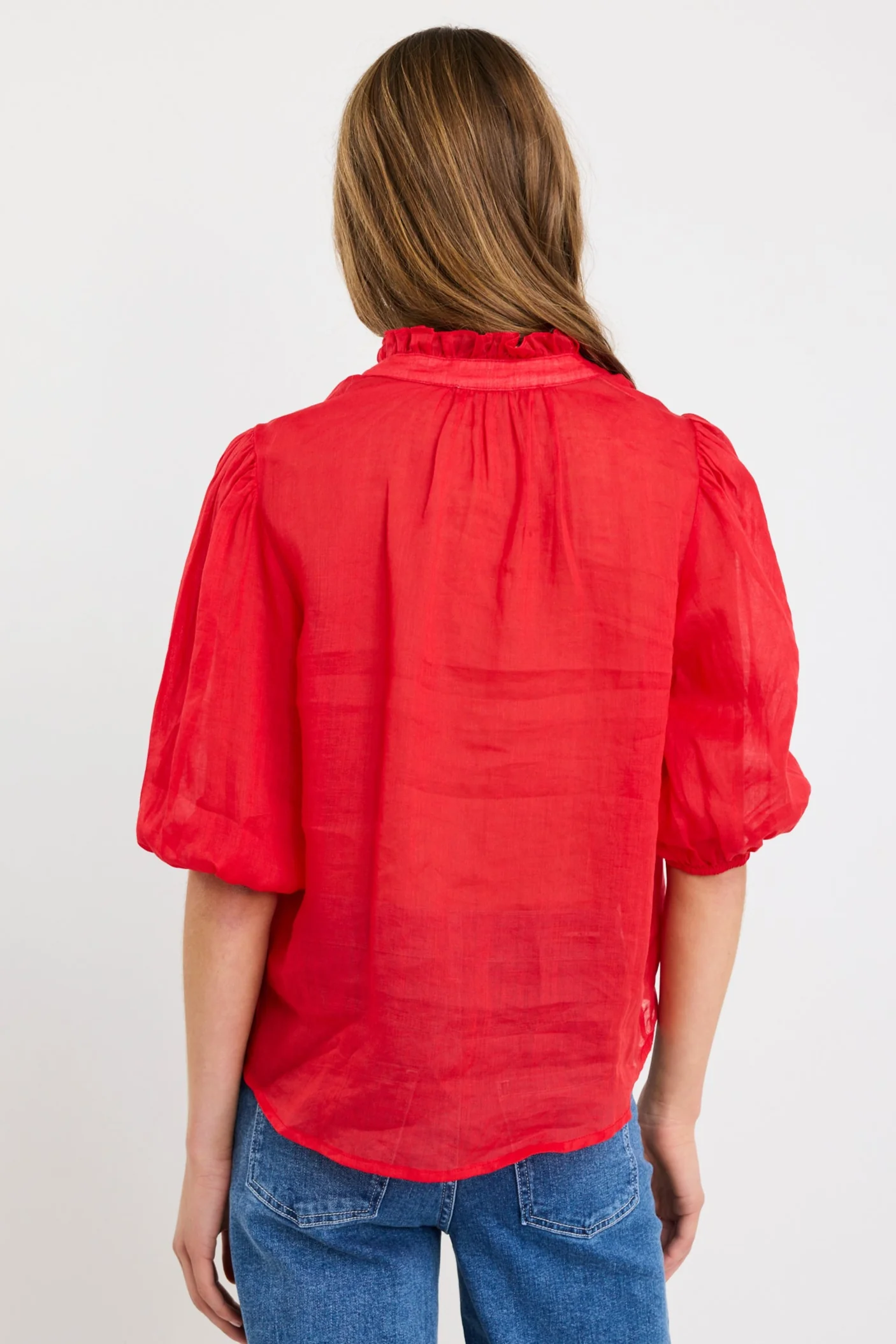 Continuance Poppy Ramie High Neck Buttoned SS Top - Image 5