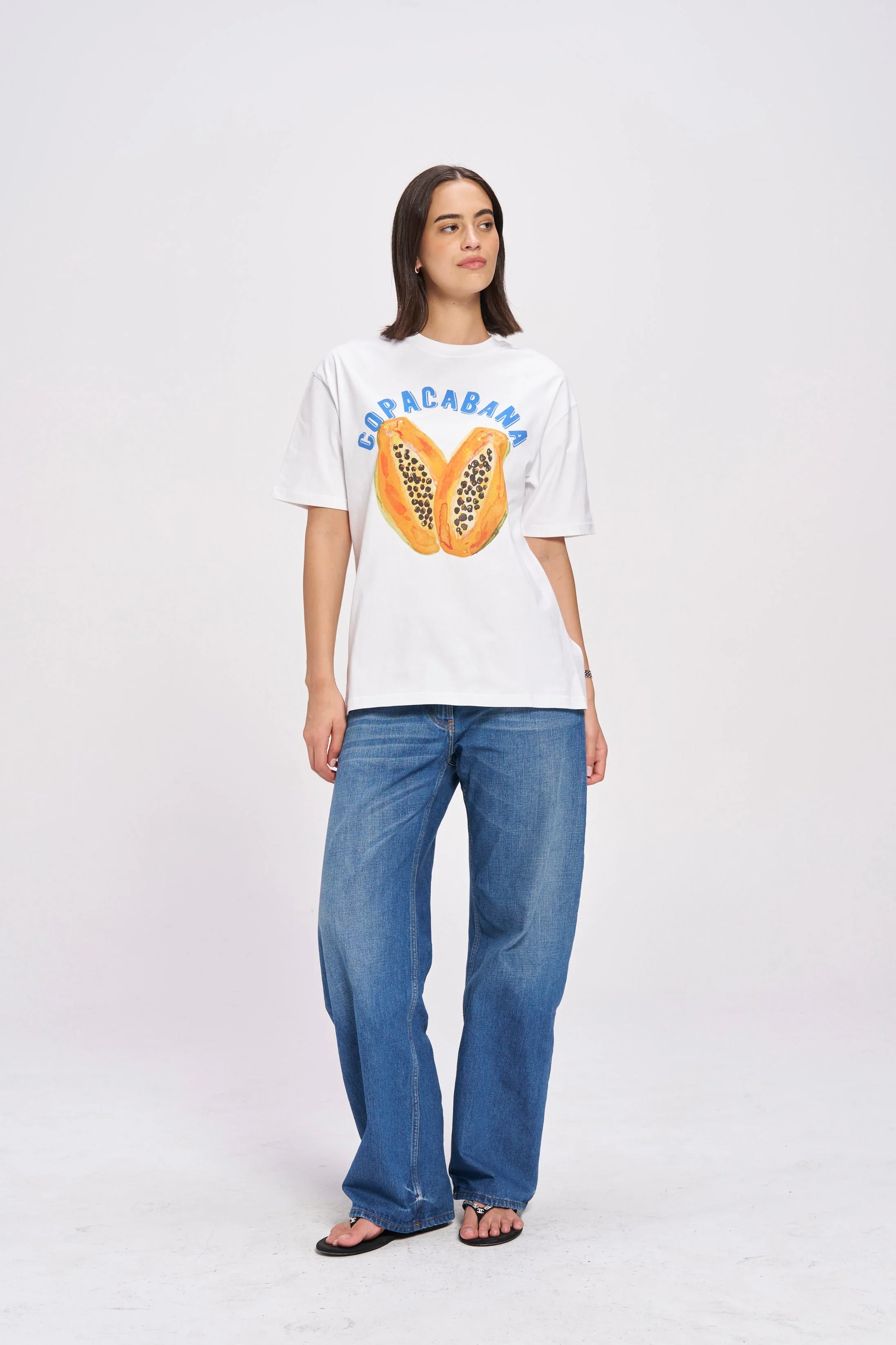 Copacabana White Fruit Print Oversized Tee - Image 2