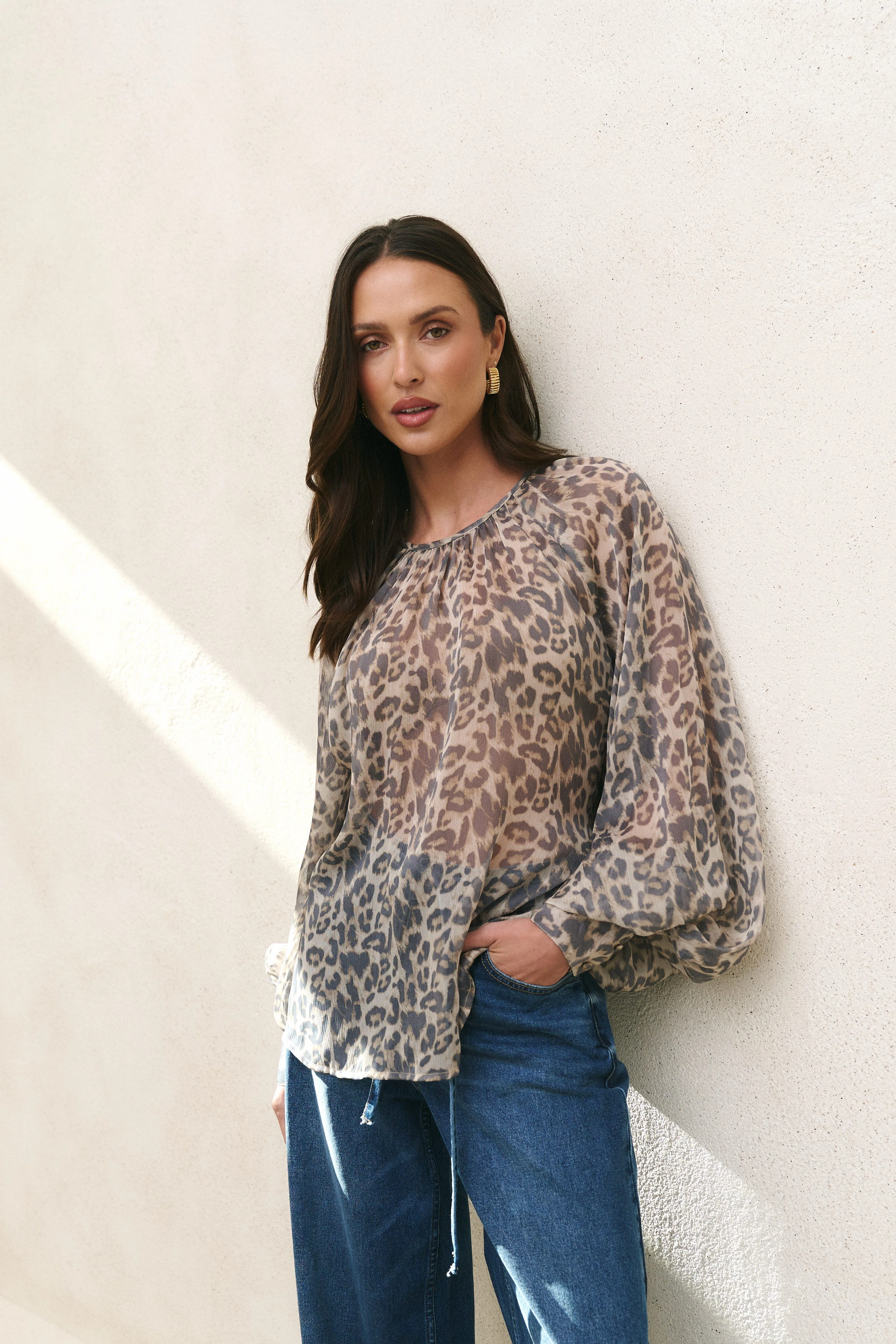 Cosmopolitan Leopard Print Crew Neck Floaty LS Top - Image 4