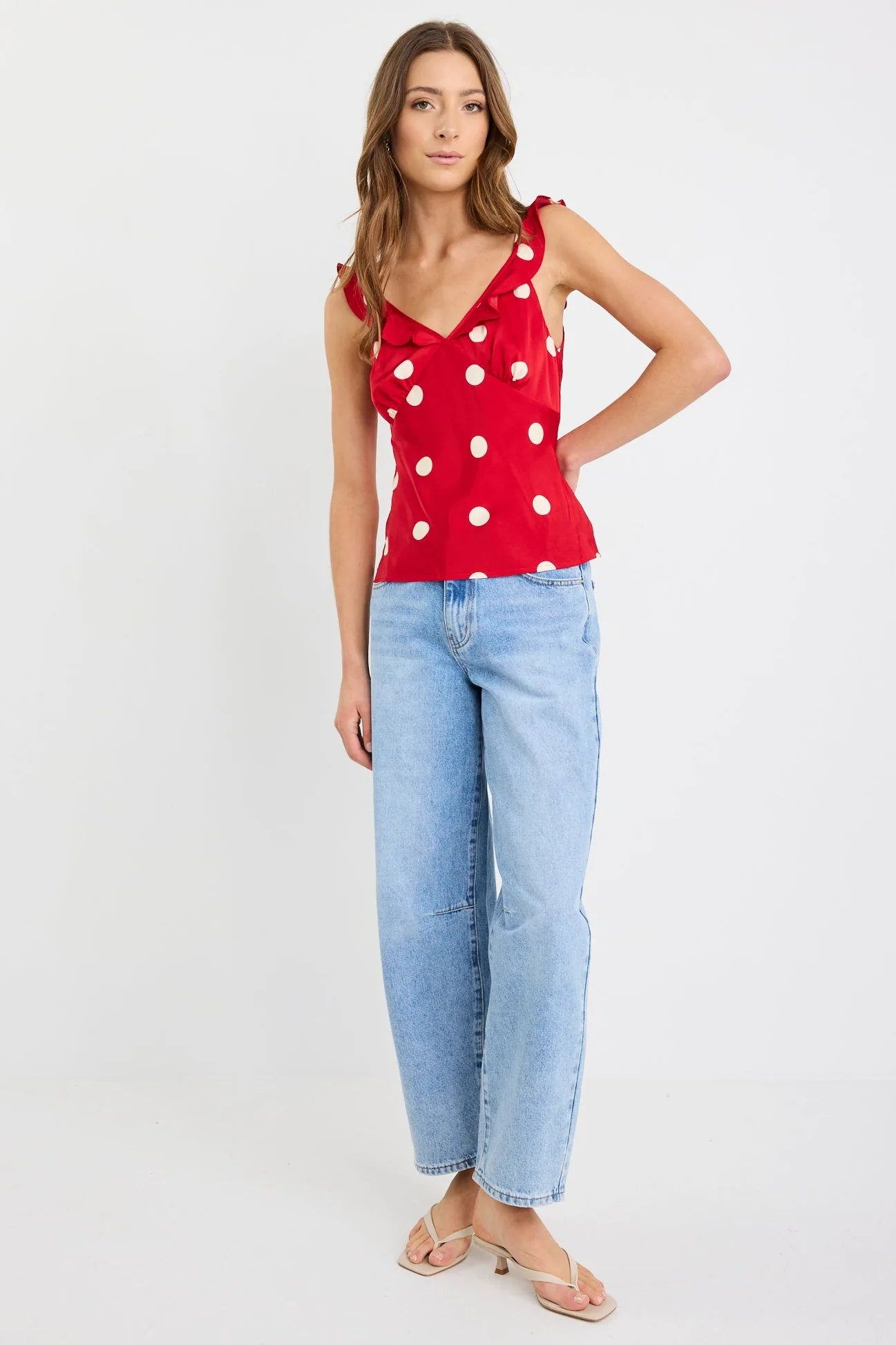 Crave Cherry Polka Dot Ruffle Neck Cami Top - Image 3