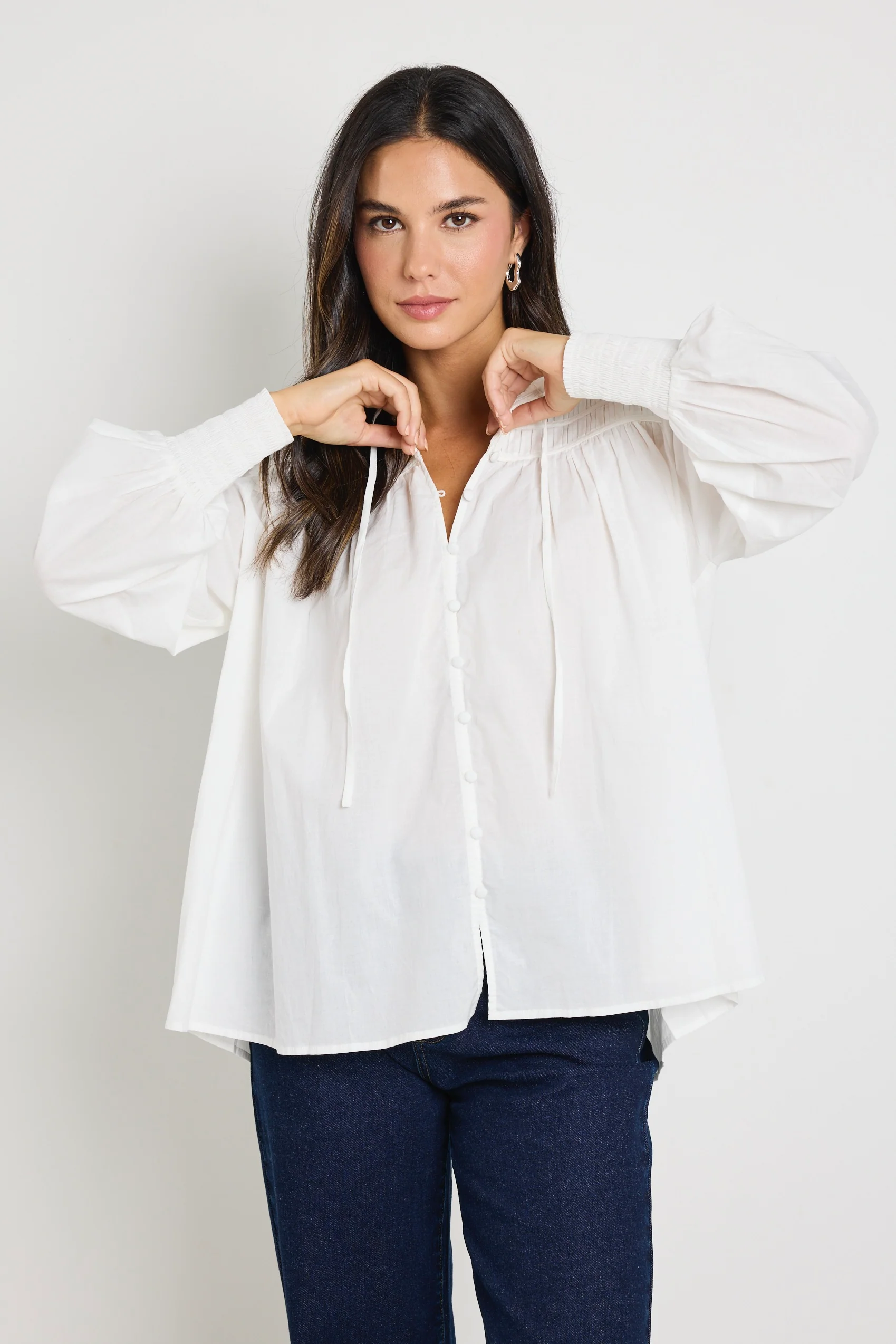 Creator Ivory Voile Pintuck LS Blouse - Image 3