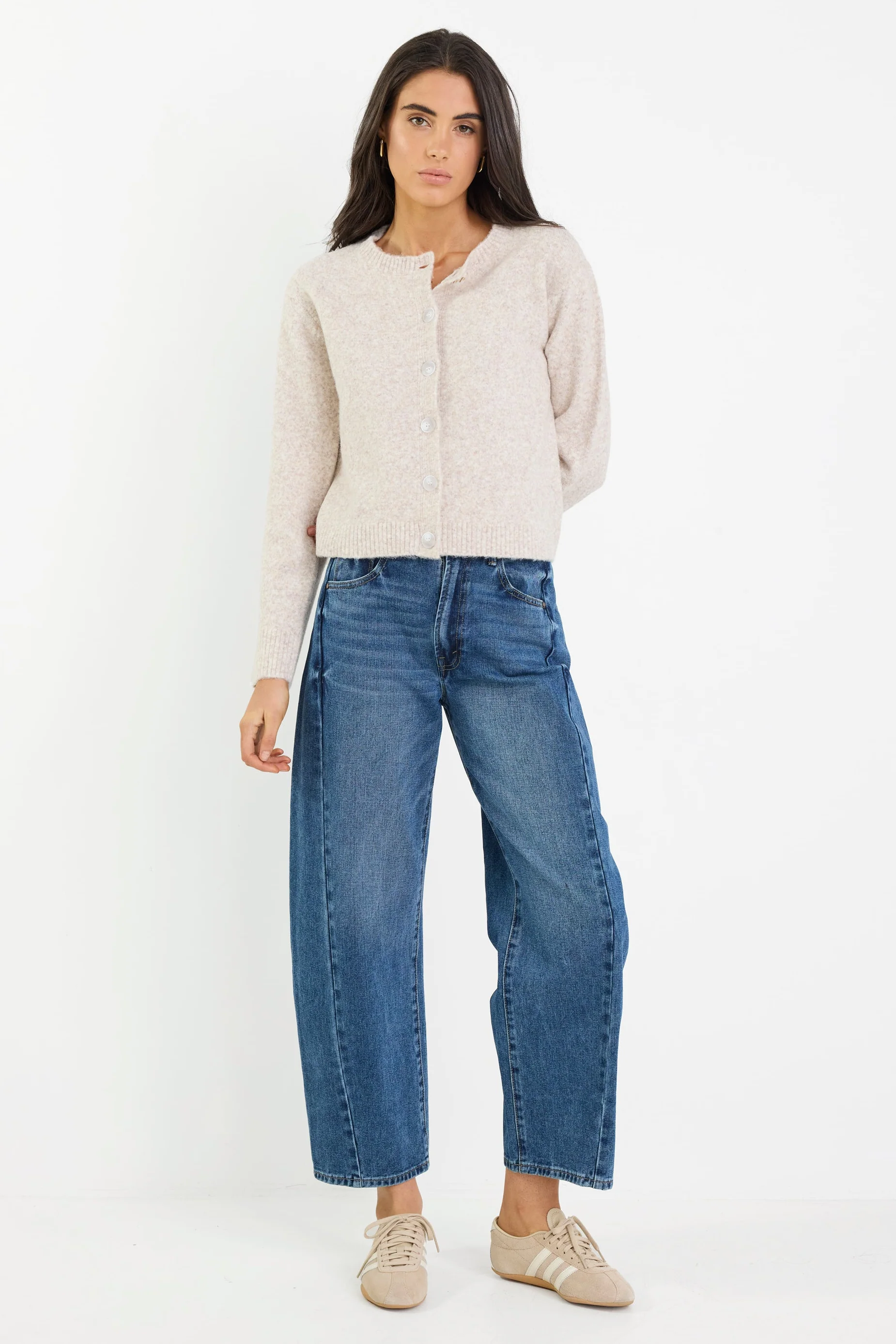 Crest Oat Marle Crewneck Cardigan - Image 2