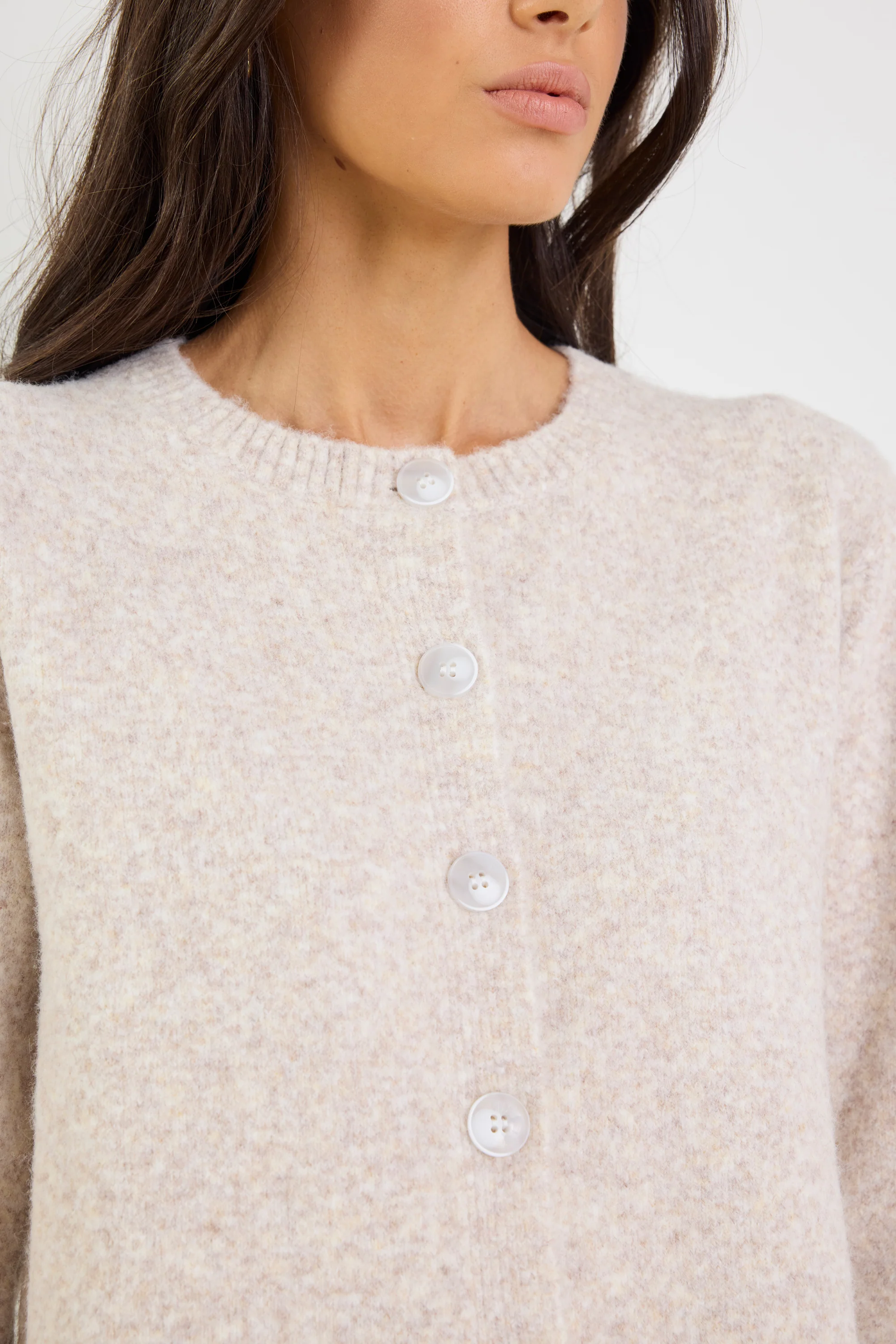 Crest Oat Marle Crewneck Cardigan - Image 3