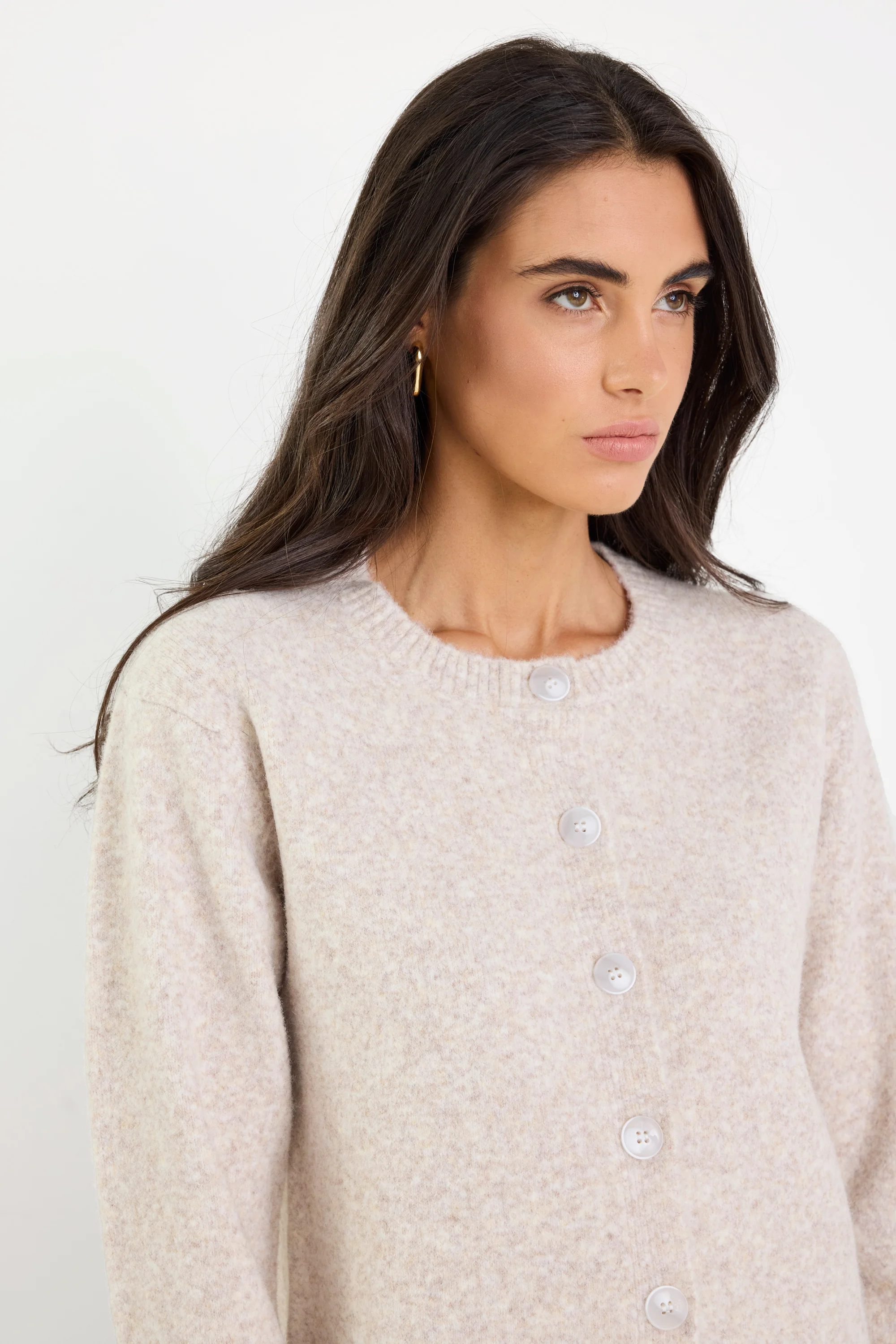 Crest Oat Marle Crewneck Cardigan - Image 4