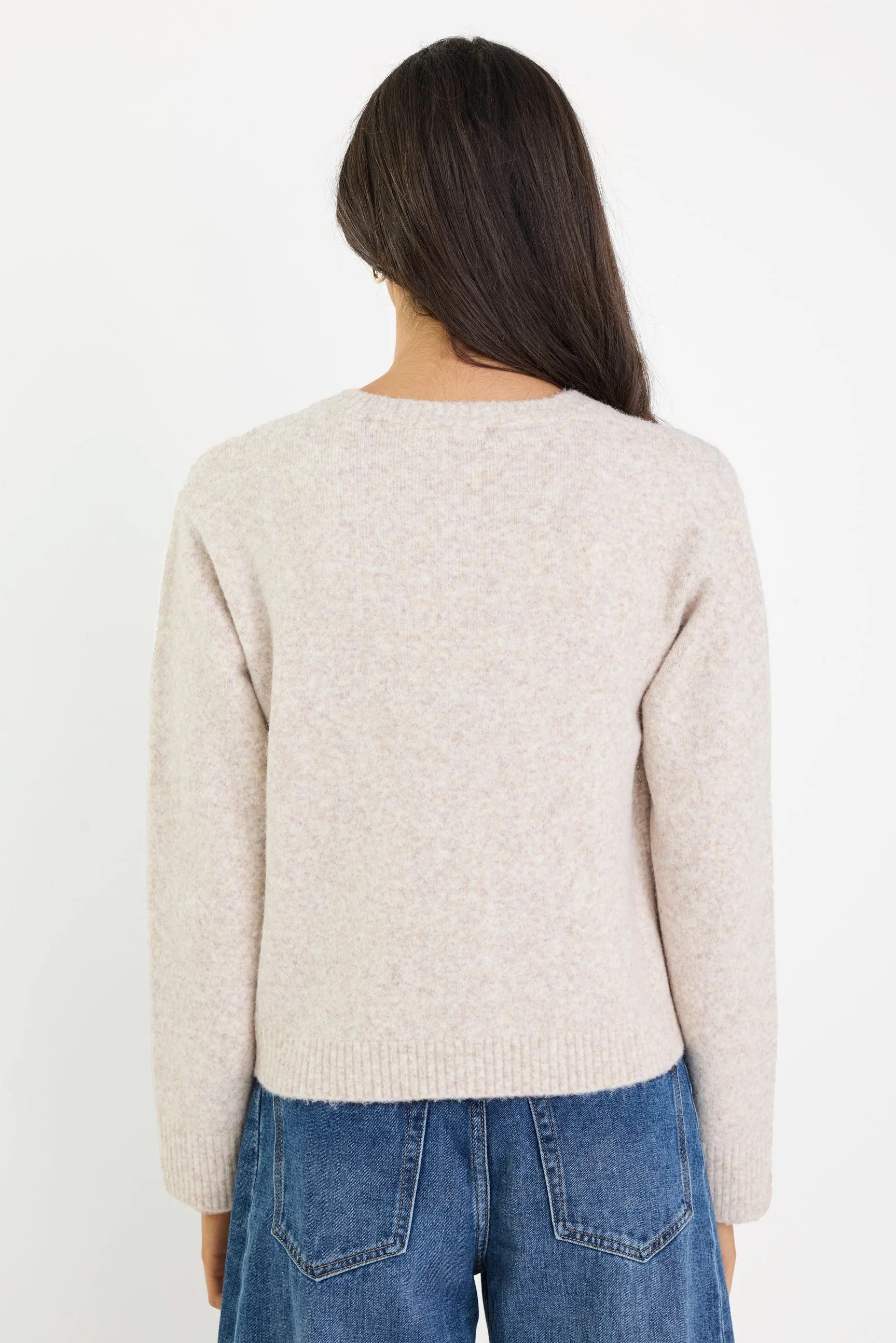 Crest Oat Marle Crewneck Cardigan - Image 5