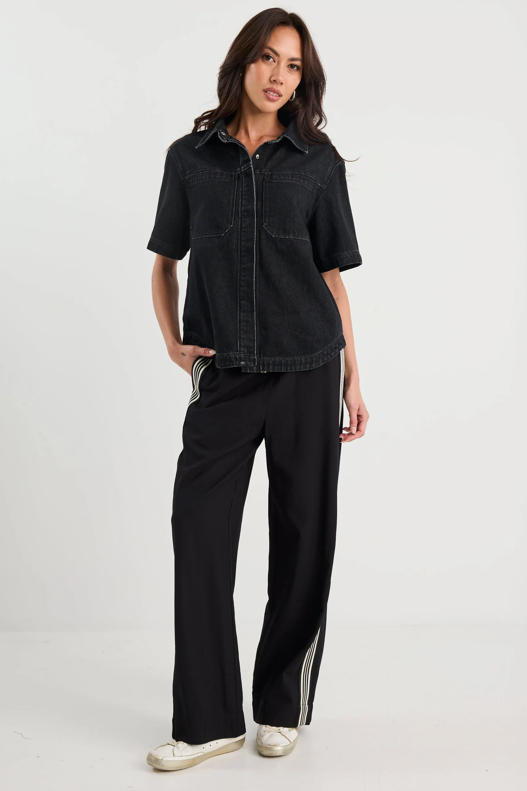 Crucial Black Denim Short Sleeve Shacket - Image 2