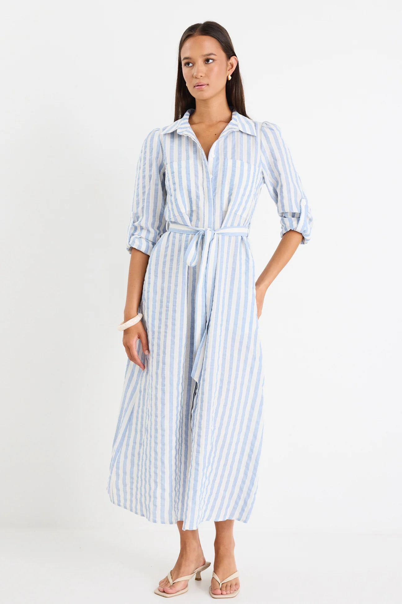 Cyprus Blue Stripe LS Shirt Midi Dress - Image 3