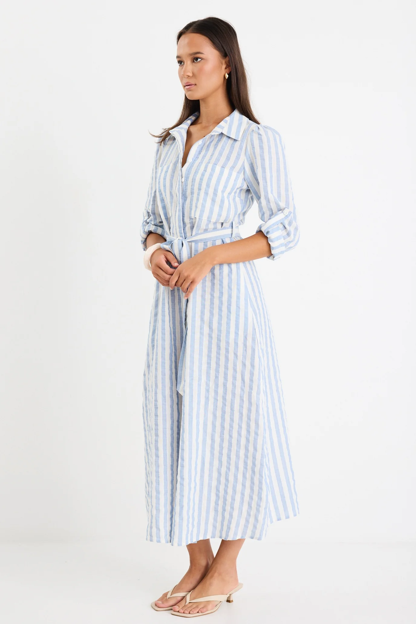 Cyprus Blue Stripe LS Shirt Midi Dress - Image 5