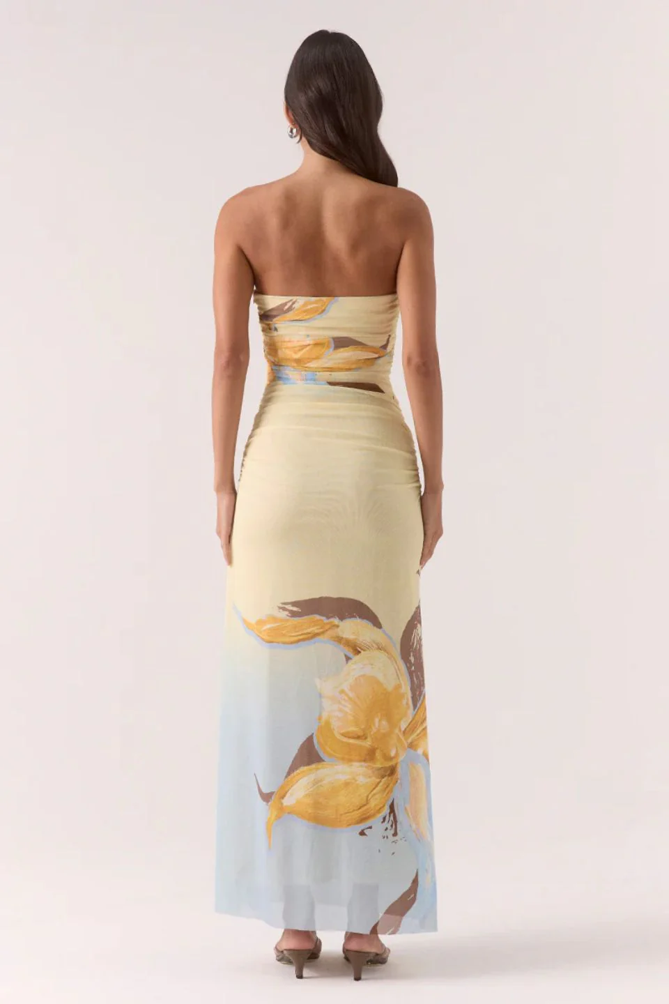 Dahlia Breeze Yellow Floral Mesh Strapless Maxi Dress - Image 4