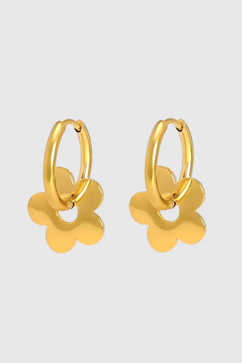 Daisy Charm Gold Plated Hoop Earring