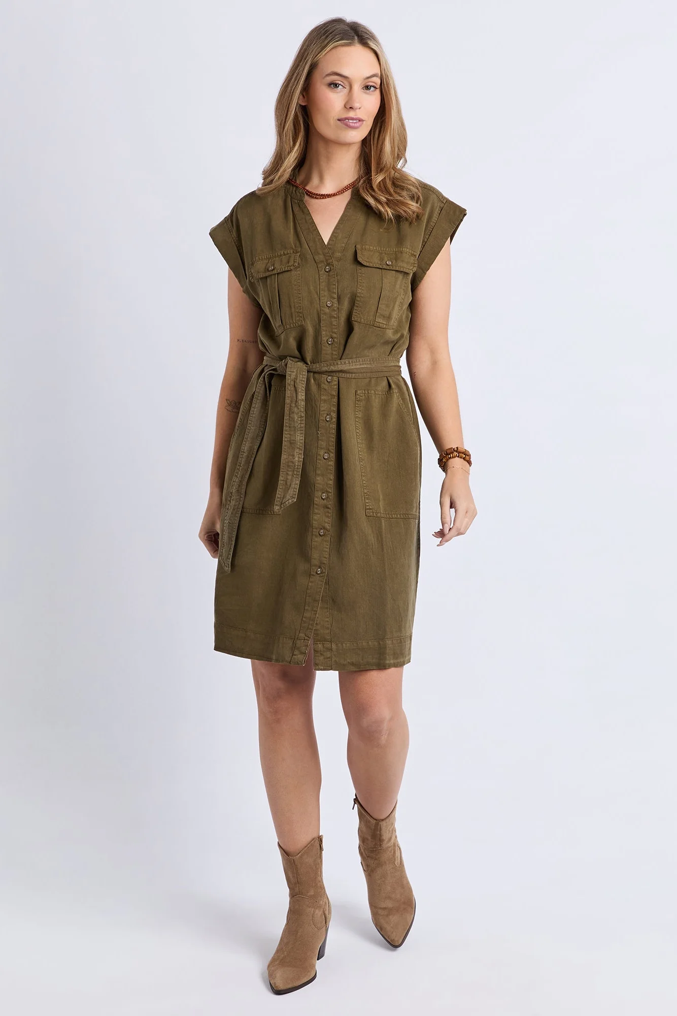 Dakota Dark Olive Military Belted SS Mini Dress