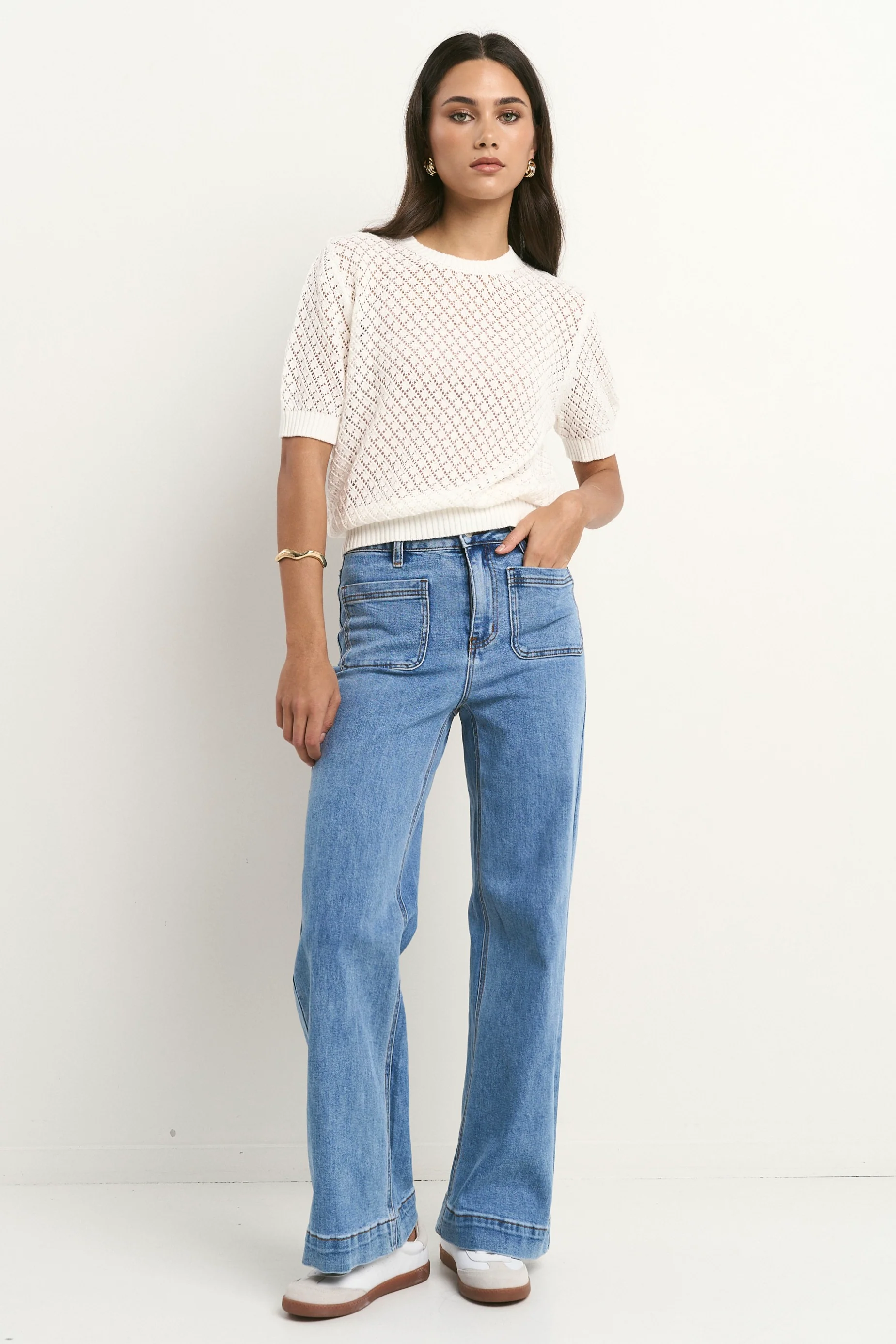 Dapple Ivory Boxy Knit Lace Tee - Image 3