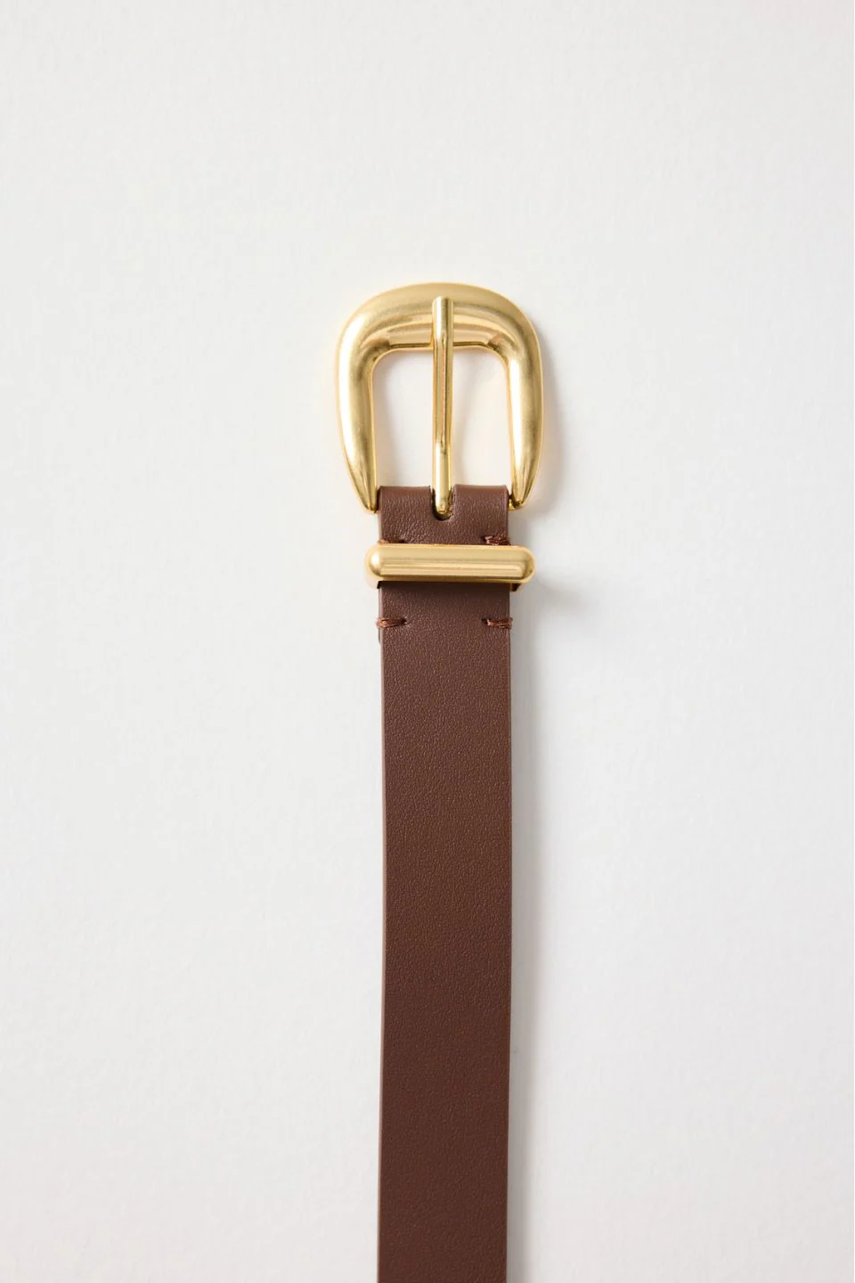 Dark Brown Gold Buckle Leather Belt - Image 3