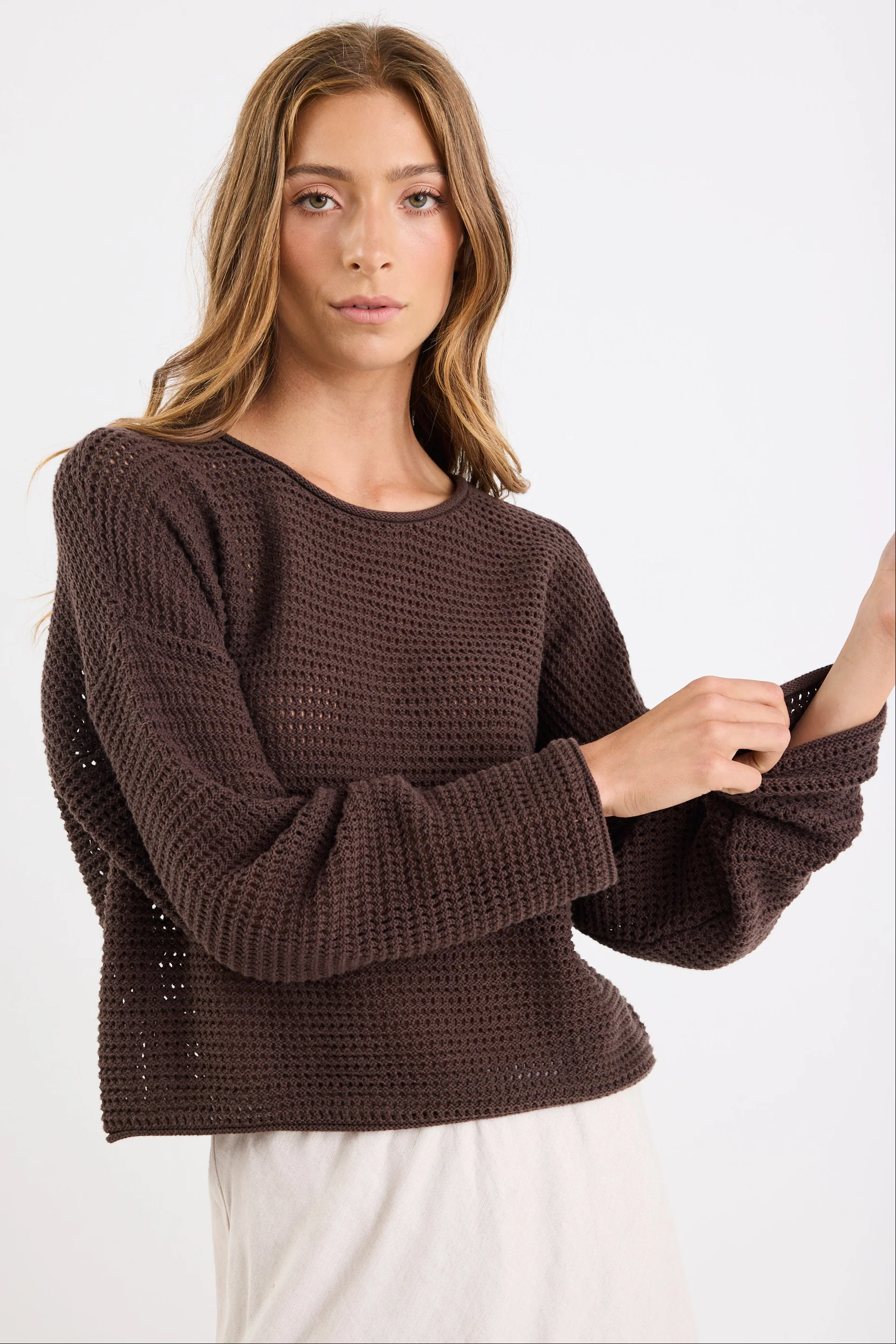 Dawn Chocolate Crochet Knit Jumper - Image 3