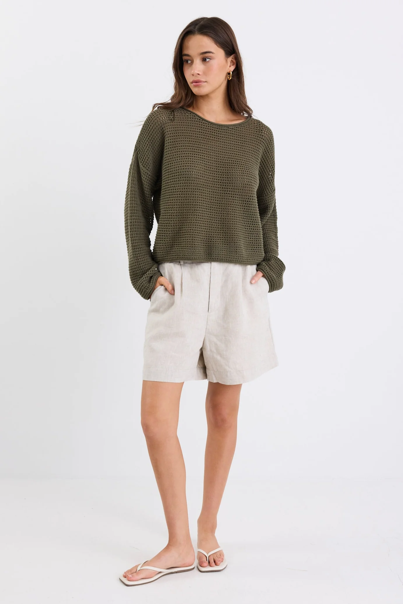 Dawn Soft Khaki Crochet Knit Jumper - Image 4