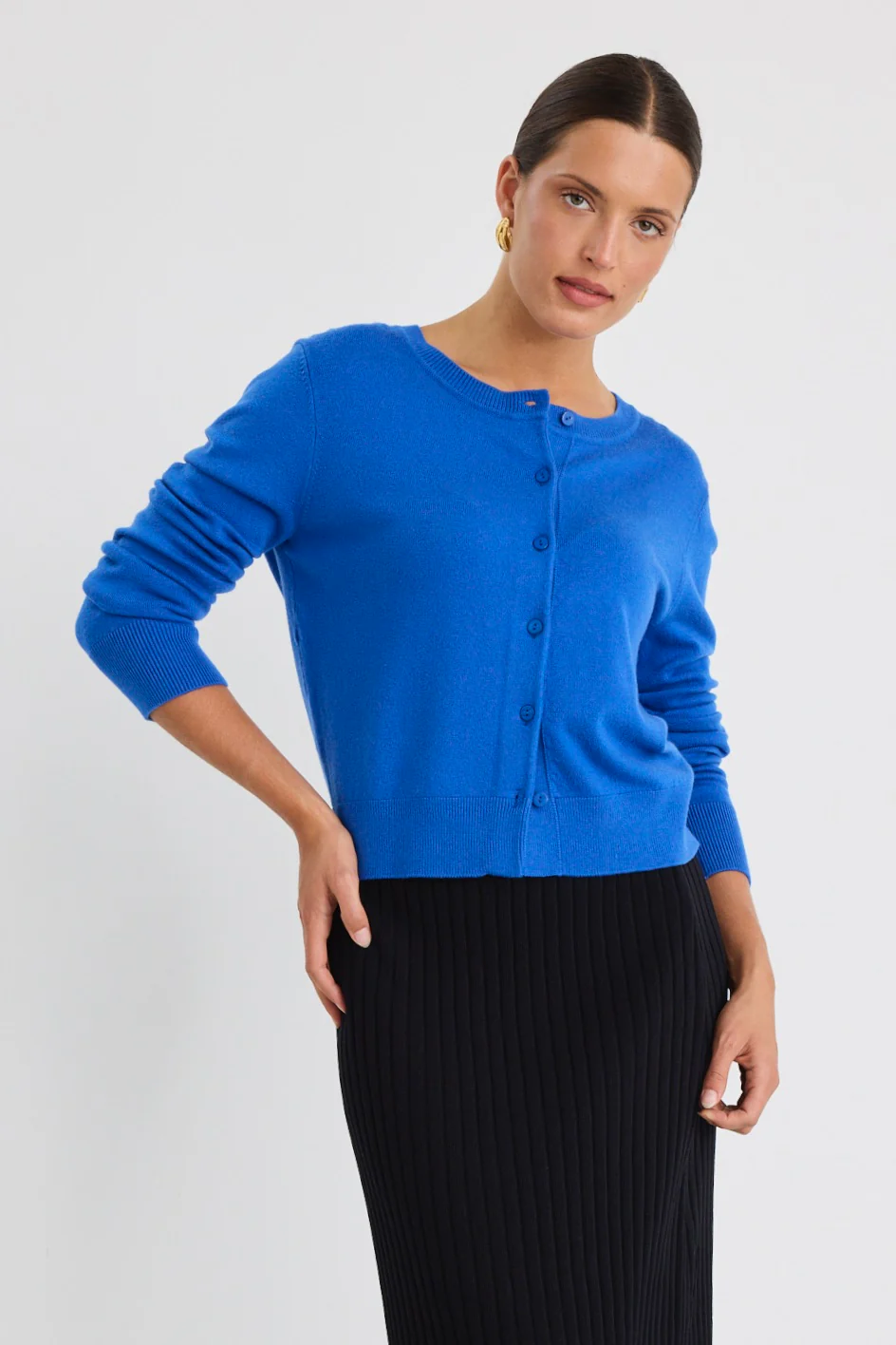 Dedication Cobalt Blue Cashmere Blend Crewneck Cardigan - Image 3