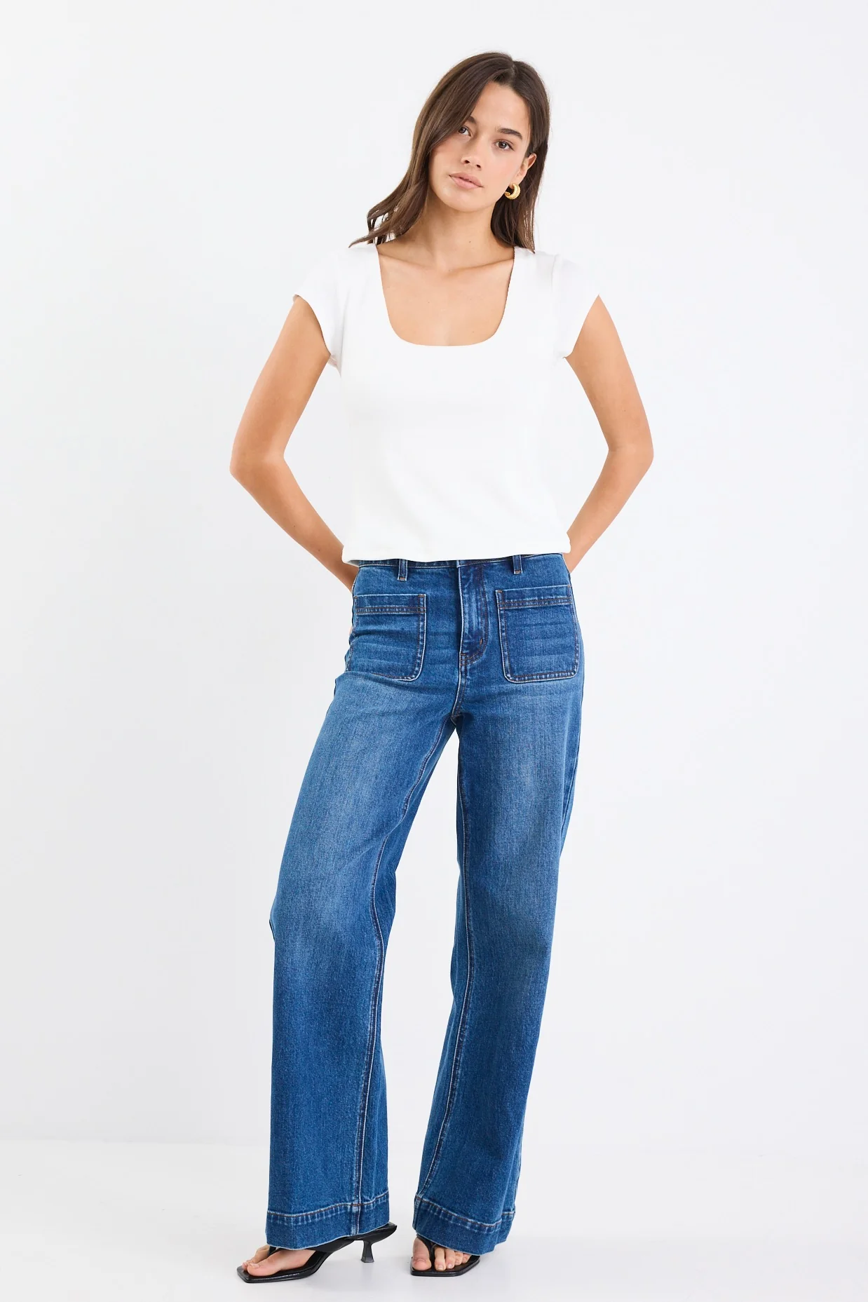 Definitive Ivory Cap Short Sleeve Square Neck Stretch Top - Image 2